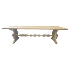 Italian Farm Table on Carved Base with Stretcher