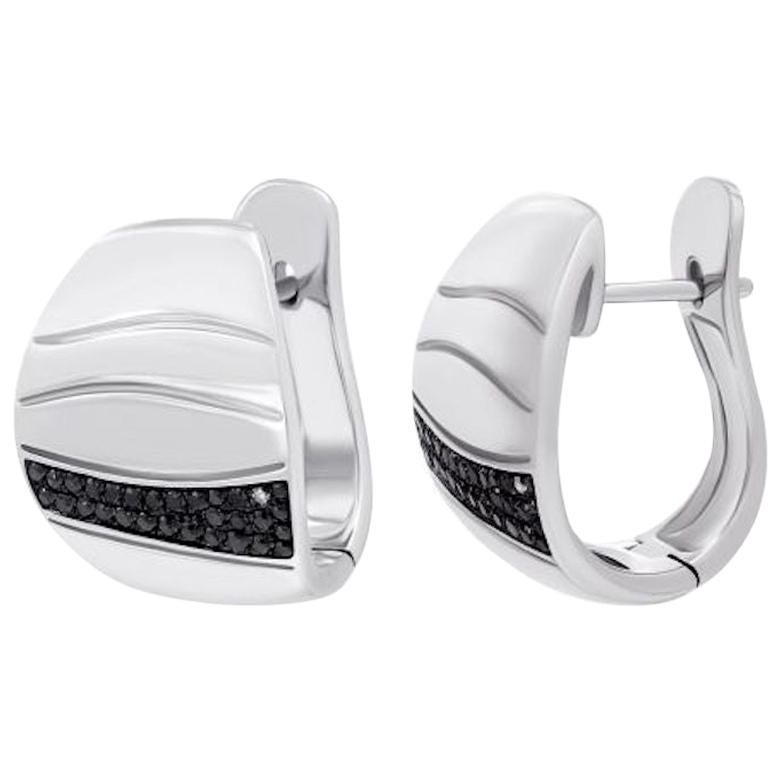Italian Fashion Black Diamond White Gold Lever-Back Earrings for Her For Sale