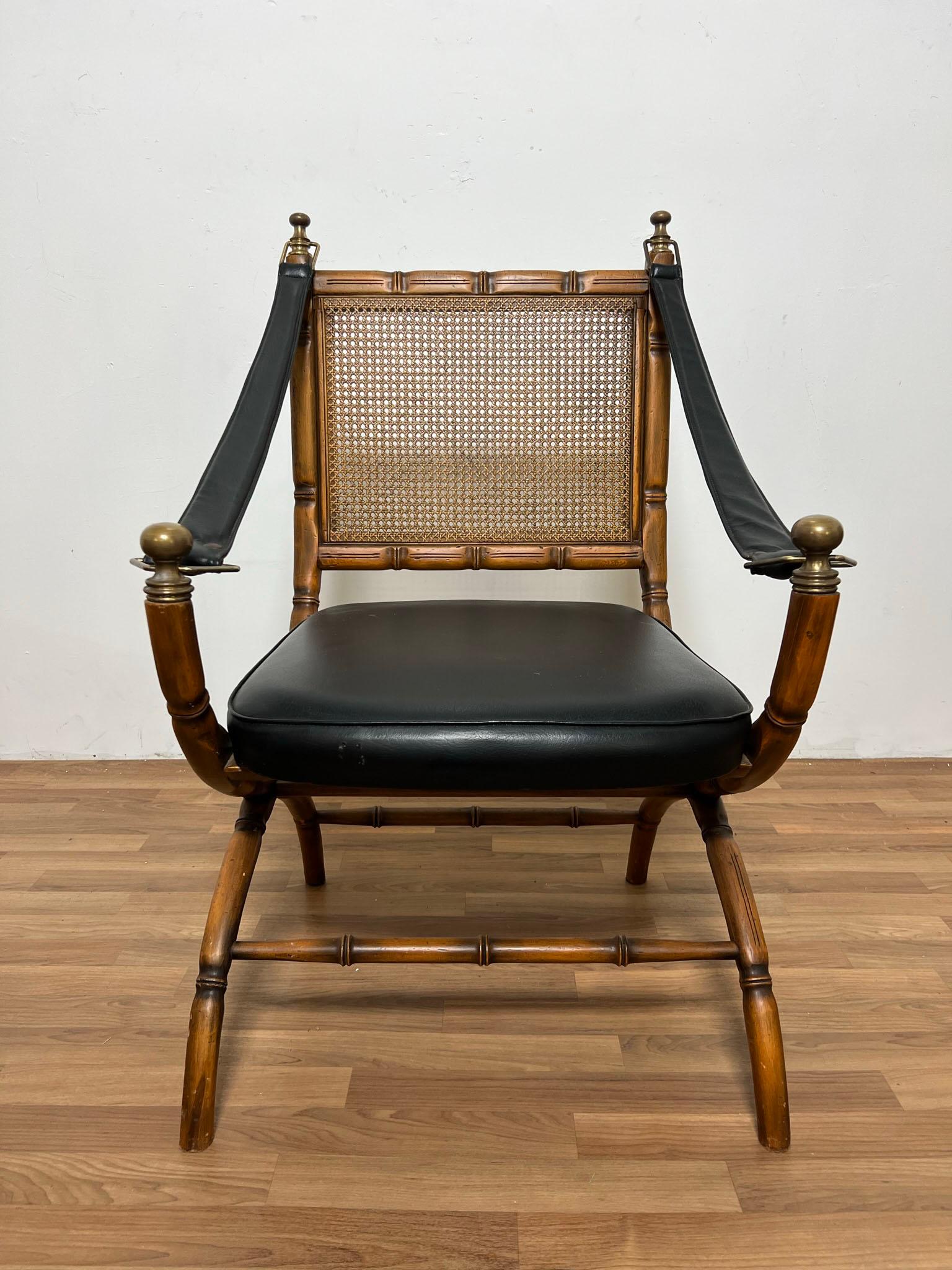 Italian Faux Bamboo and Cane Campaign Style Chair Circa 1960s 6