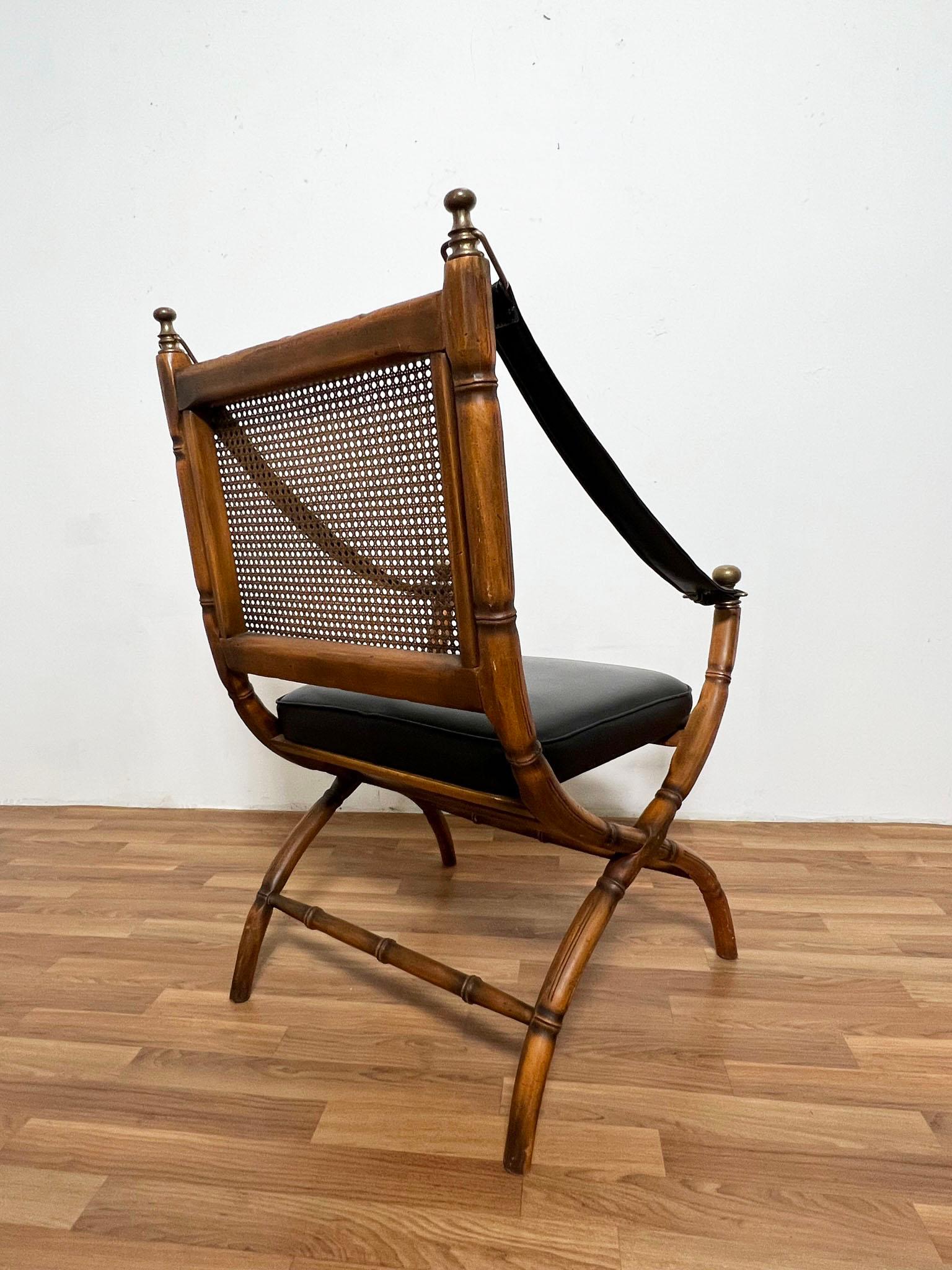 Italian Faux Bamboo and Cane Campaign Style Chair Circa 1960s 1