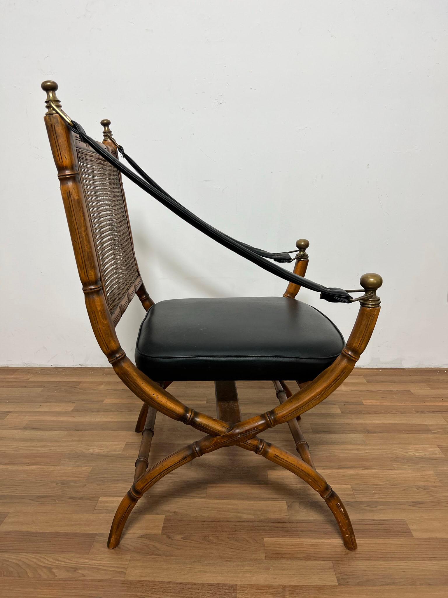 Italian Faux Bamboo and Cane Campaign Style Chair Circa 1960s 3