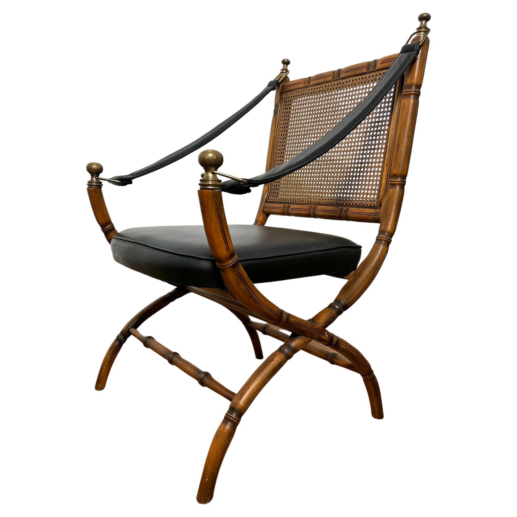 Italian Faux Bamboo and Cane Campaign Style Chair Circa 1960s
