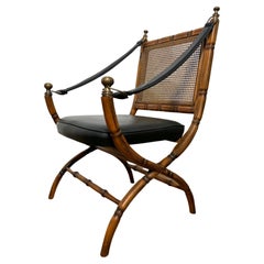 Italian Faux Bamboo and Cane Campaign Style Chair Circa 1960s