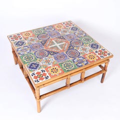 Italian Faux Bamboo and Tile Top Coffee Table