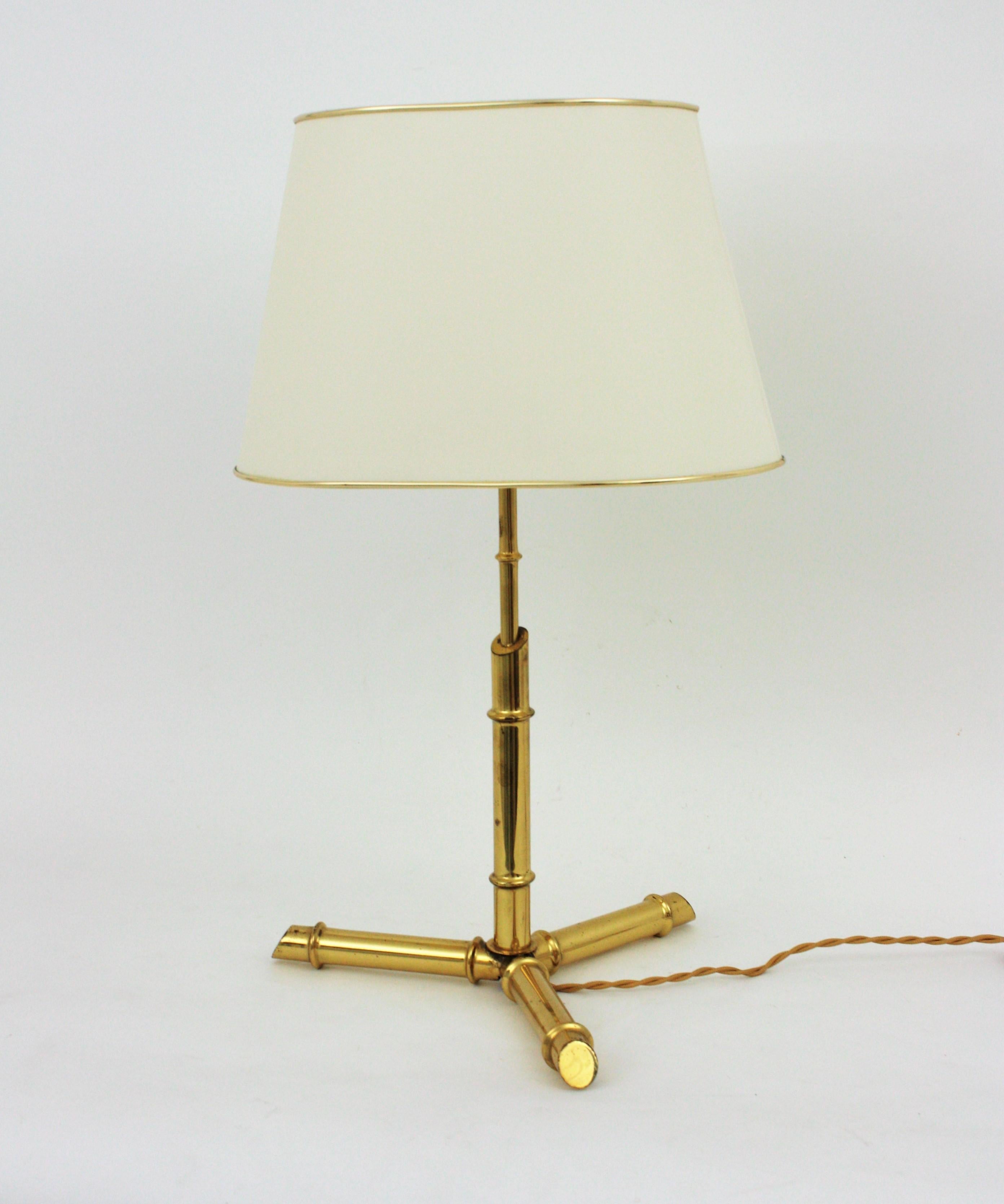Italian Faux Bamboo Tripod Table Lamp in Brass, 1970s For Sale 6
