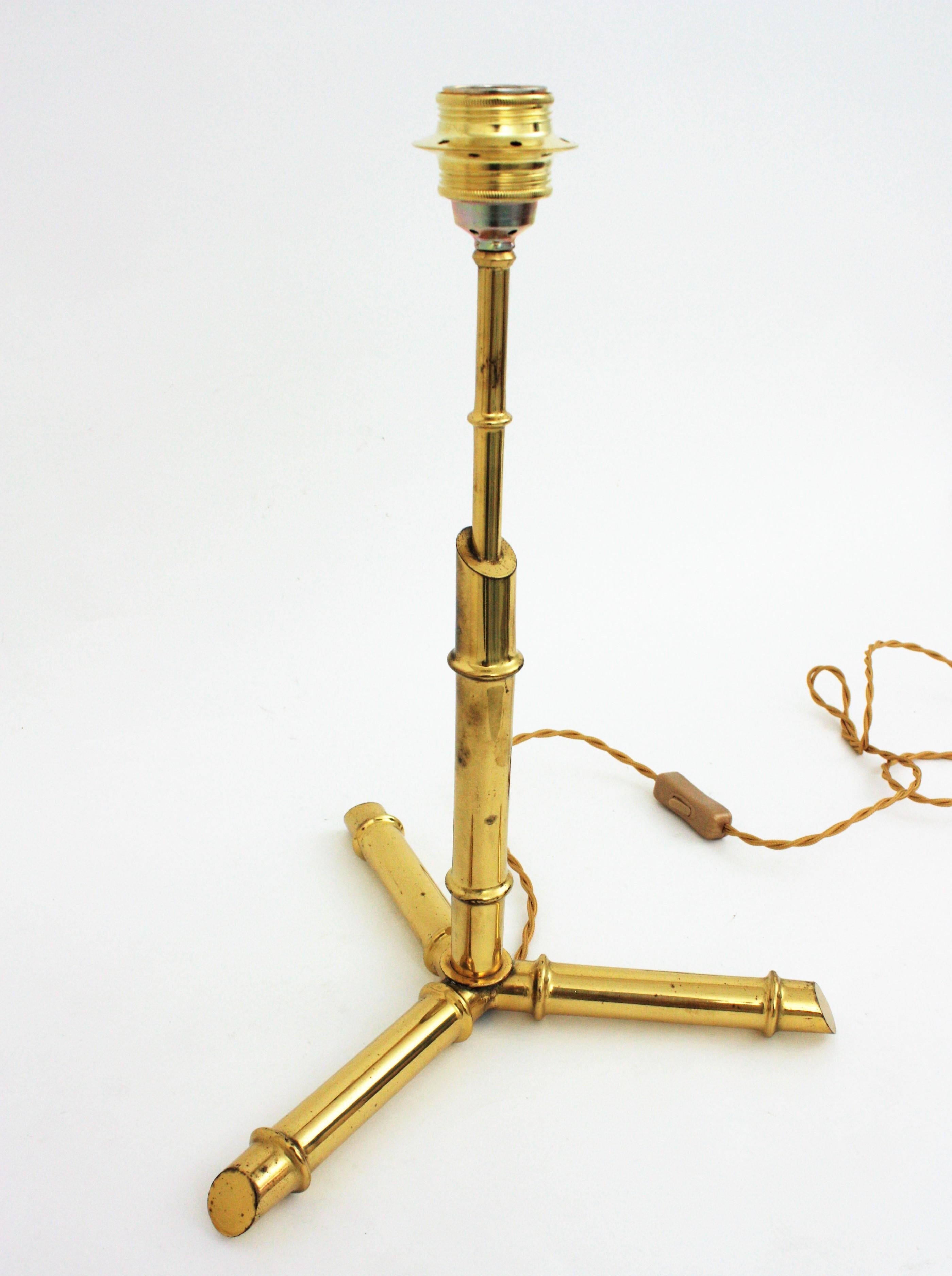 Italian Faux Bamboo Tripod Table Lamp in Brass, 1970s For Sale 7