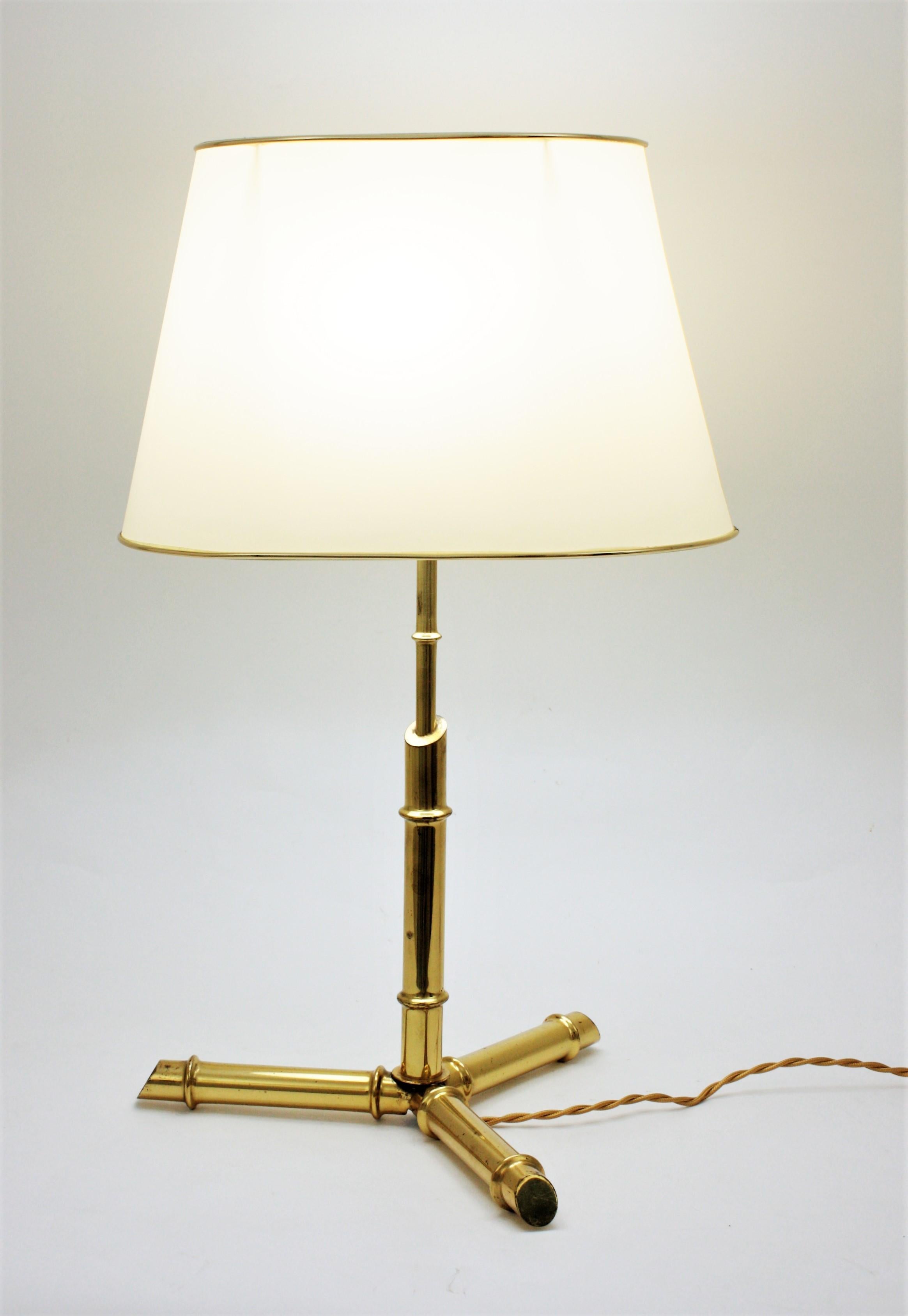 Italian Faux Bamboo Tripod Table Lamp in Brass, 1970s For Sale 1