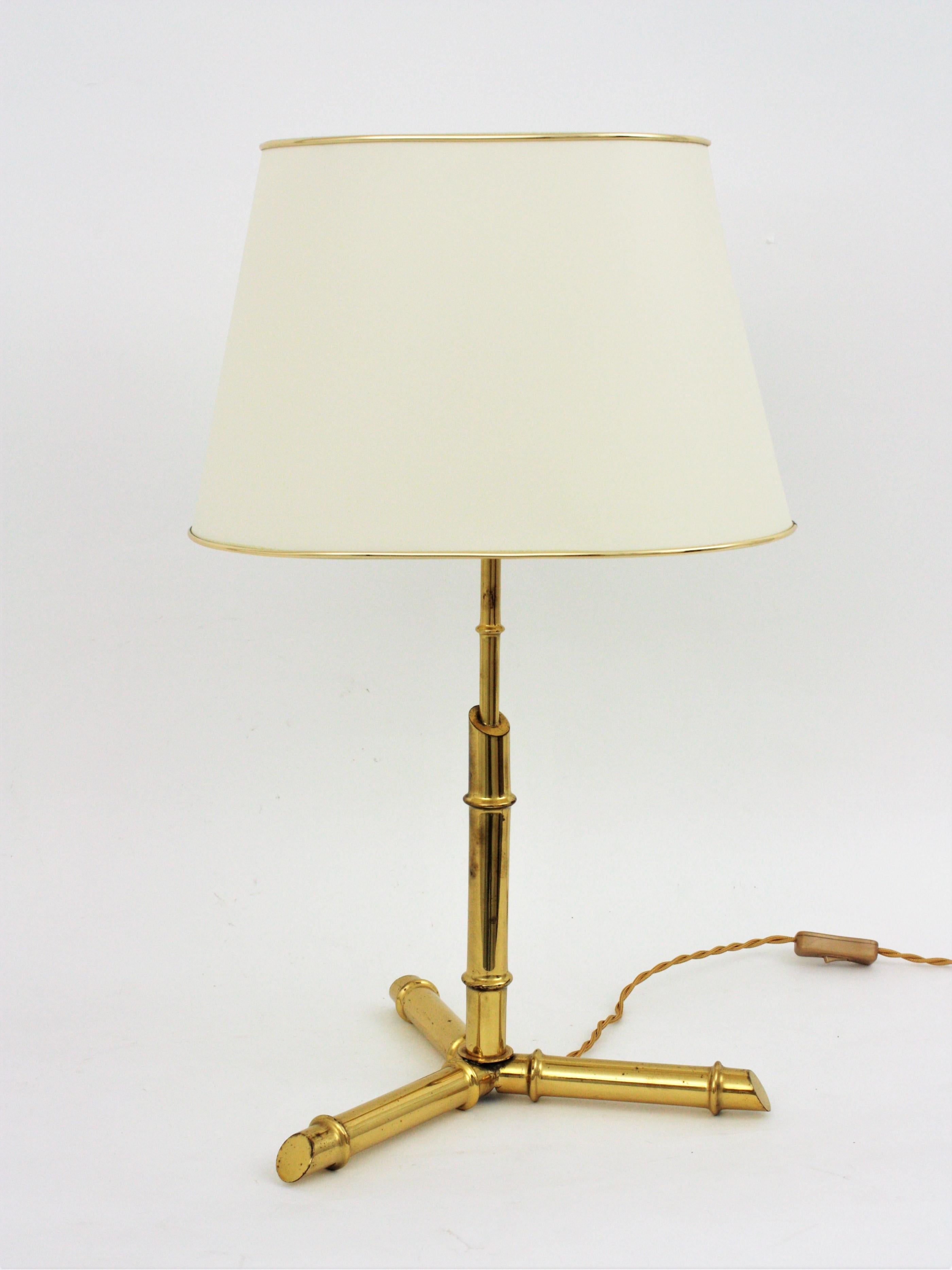 Italian Faux Bamboo Tripod Table Lamp in Brass, 1970s For Sale 2