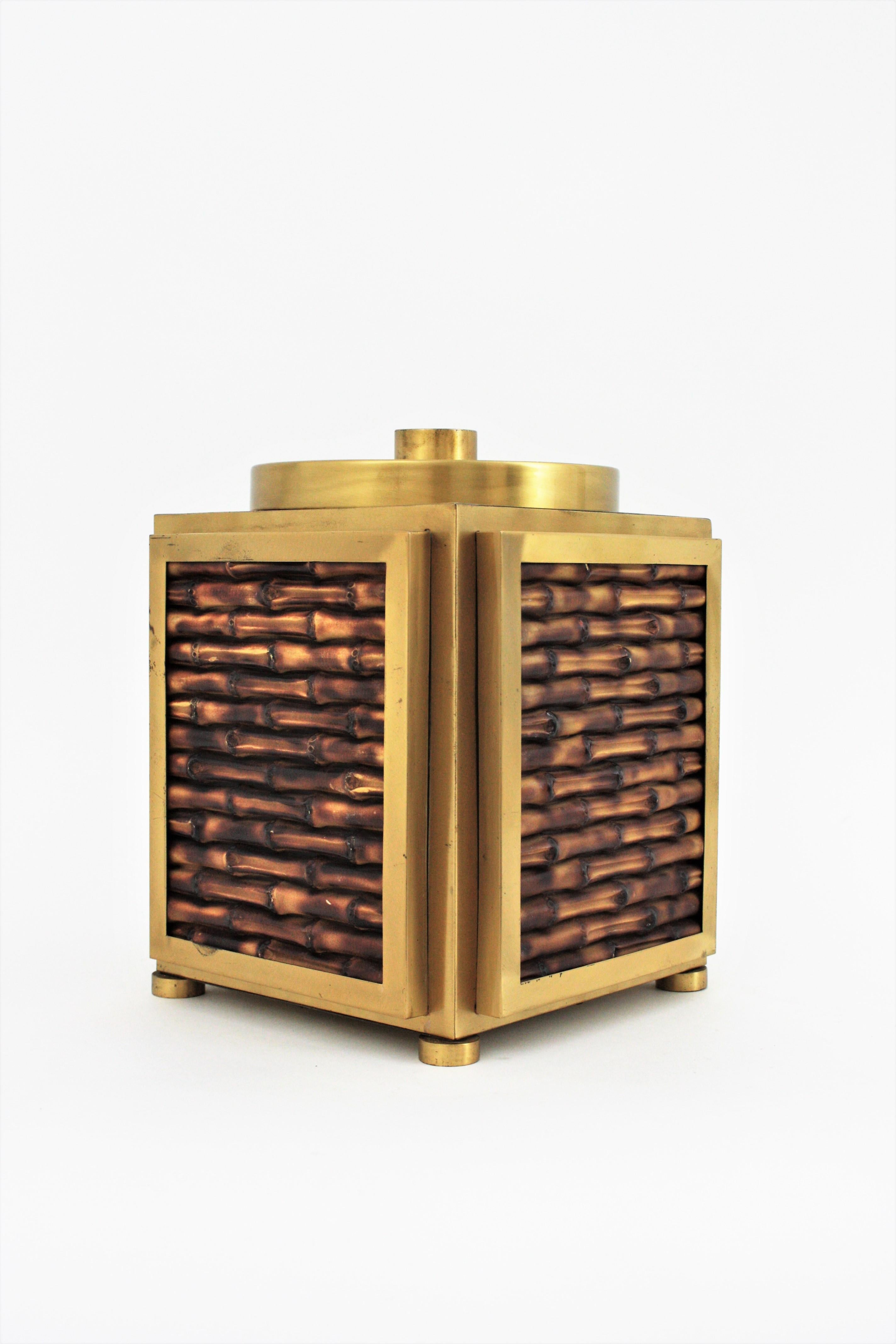 Midcentury Faux Bamboo Wine Cooler Ice Bucket in Ceramic and Brass, Italy 1970 For Sale 7