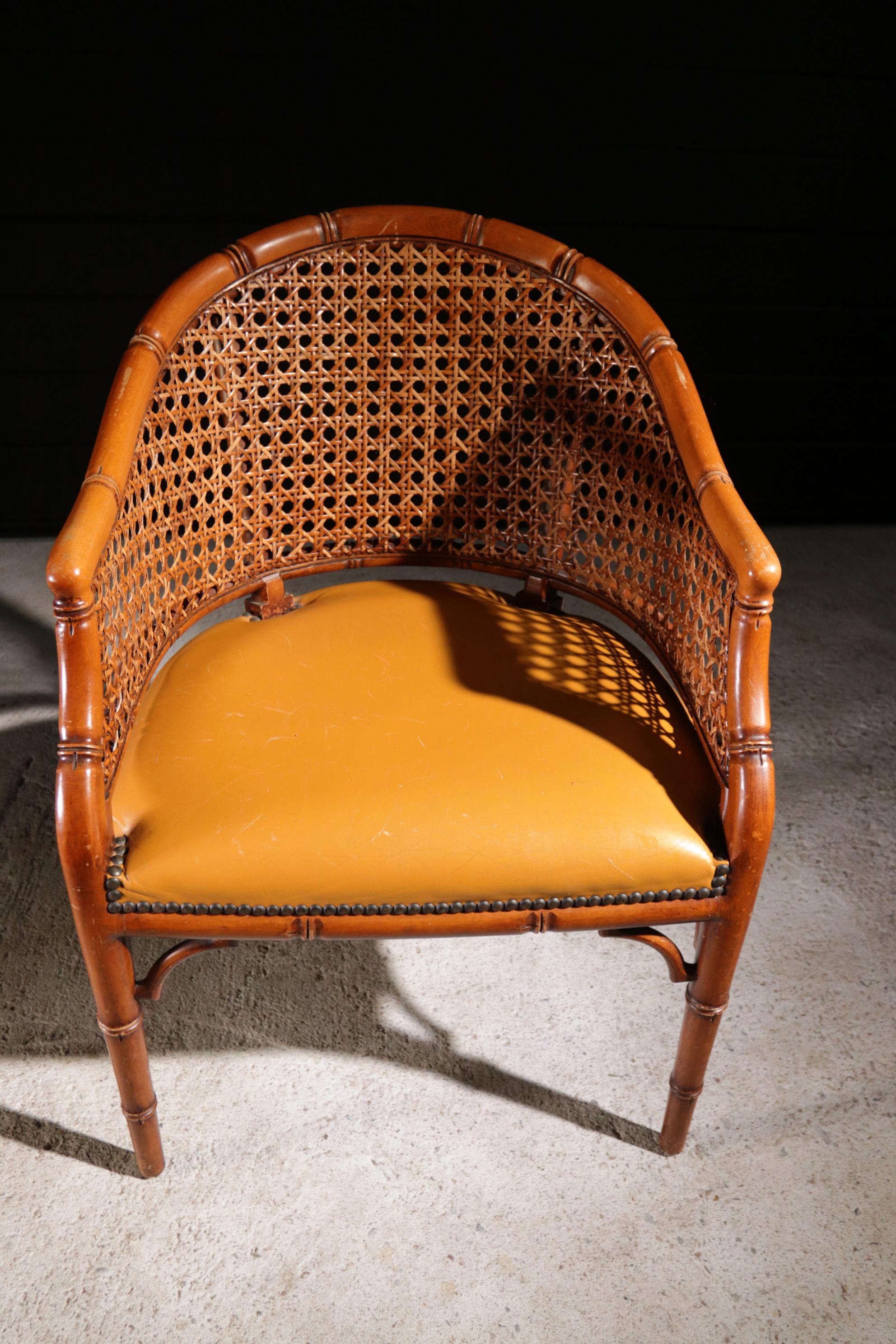 Leather Italian Faux Bamboo Design Giorgetti Chair