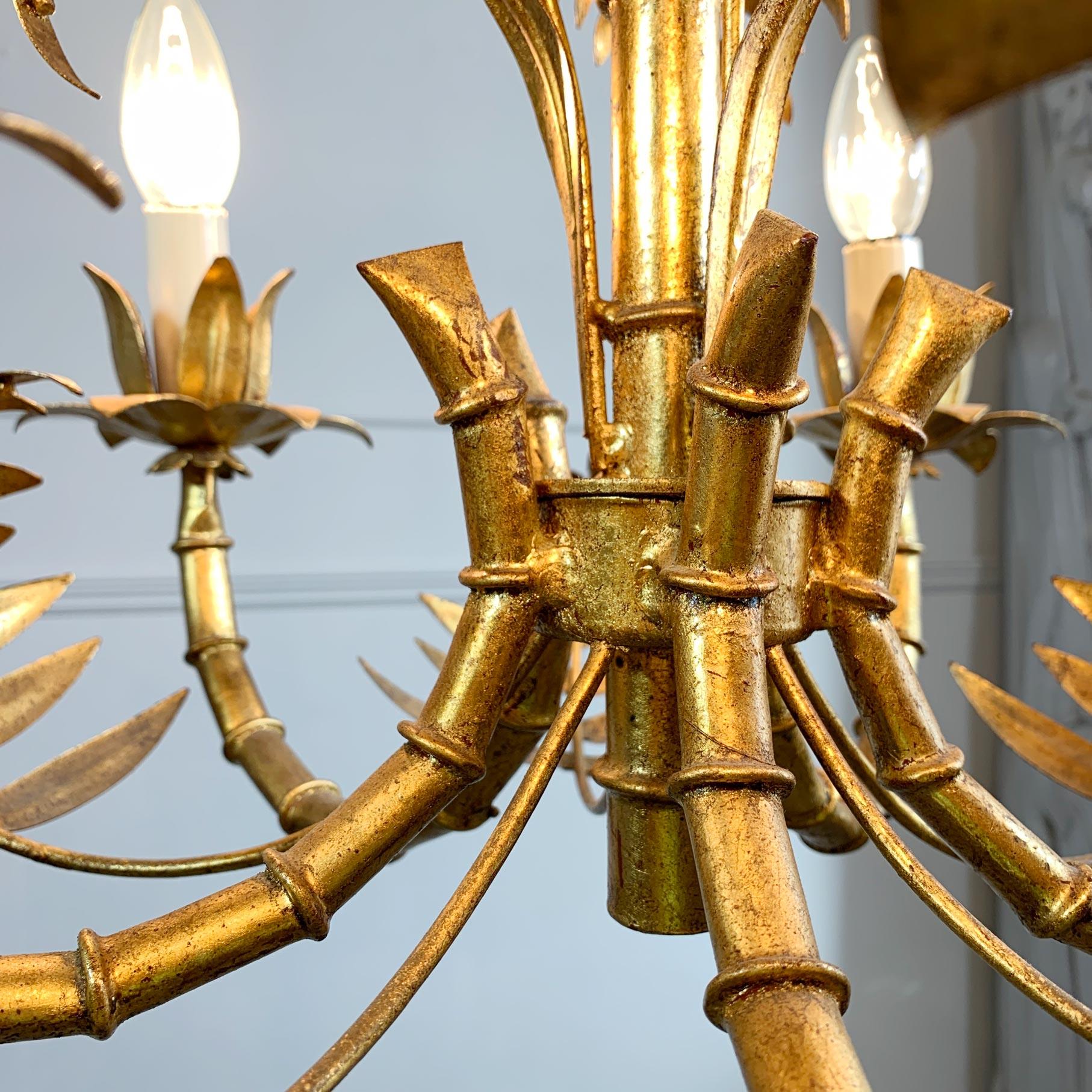 Italian Gold Faux Bamboo Chandelier In Good Condition In Hastings, GB