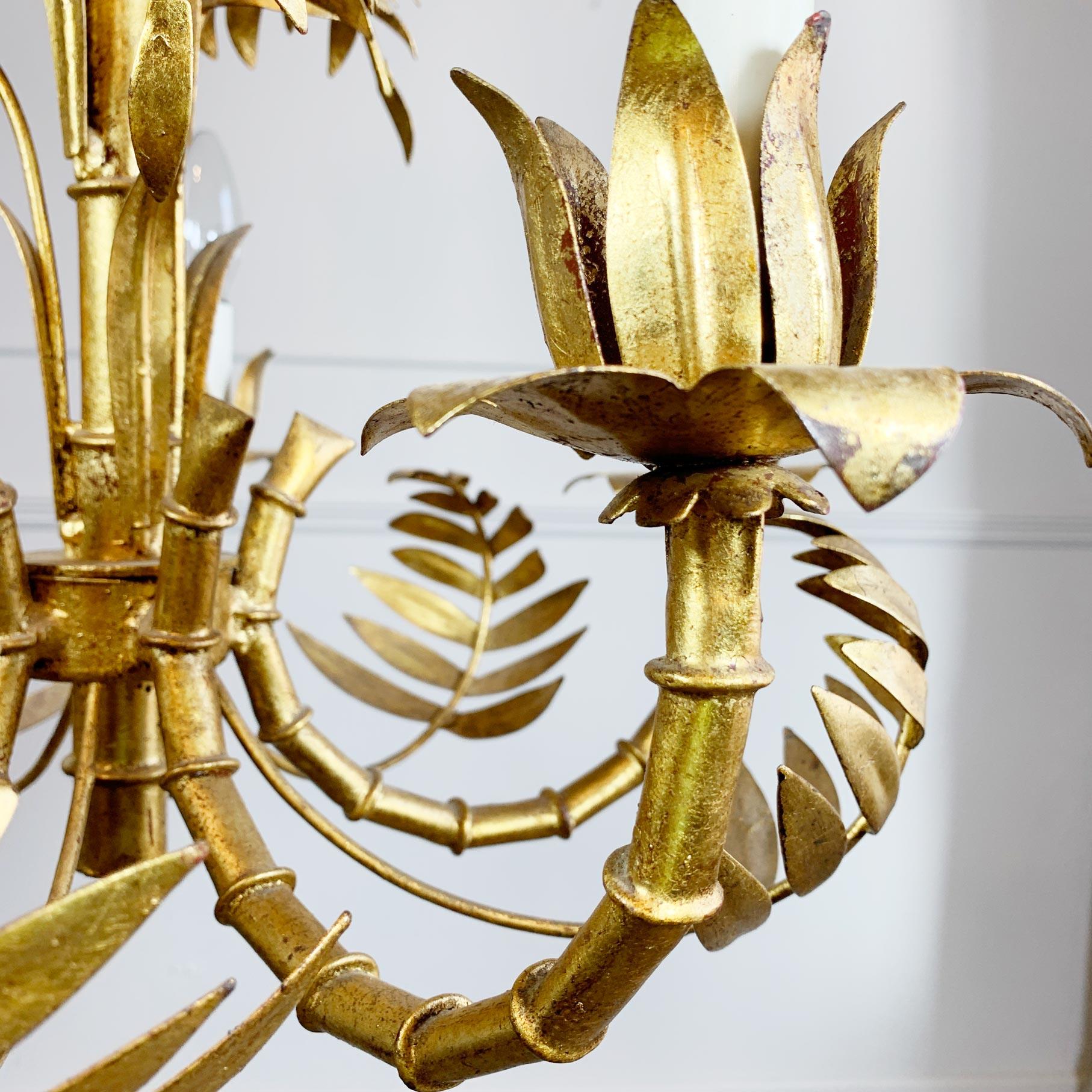 Late 20th Century Italian Gold Faux Bamboo Chandelier