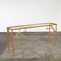 Italian Faux Bamboo Gilt Console Table with Glass Top, 1970s