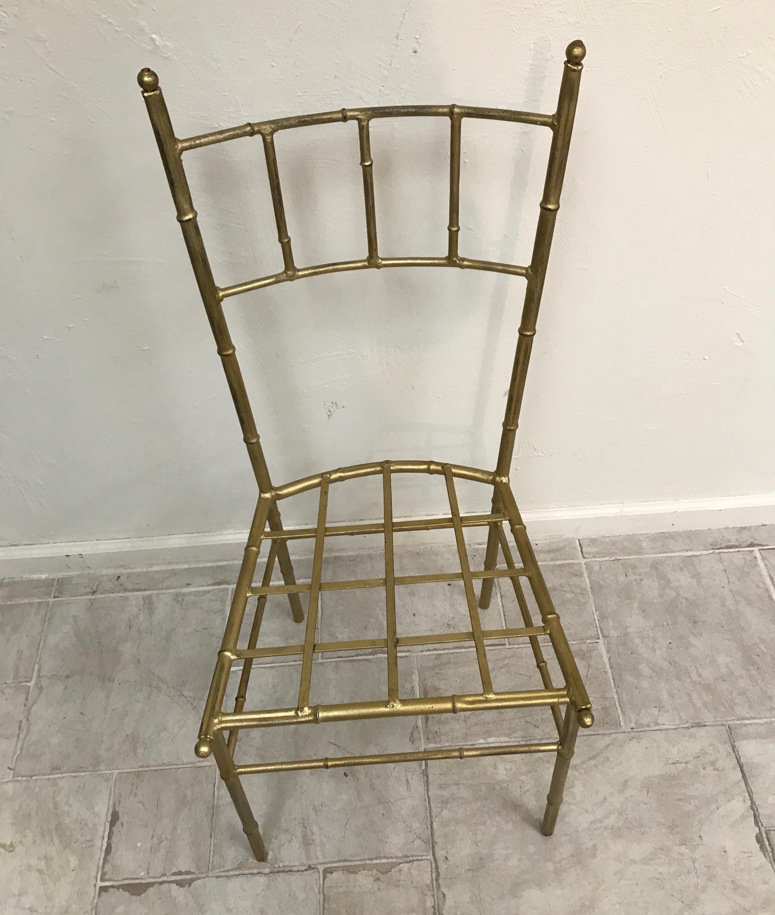 Gilded faux bamboo metal vanity / side chair with lattice seat.