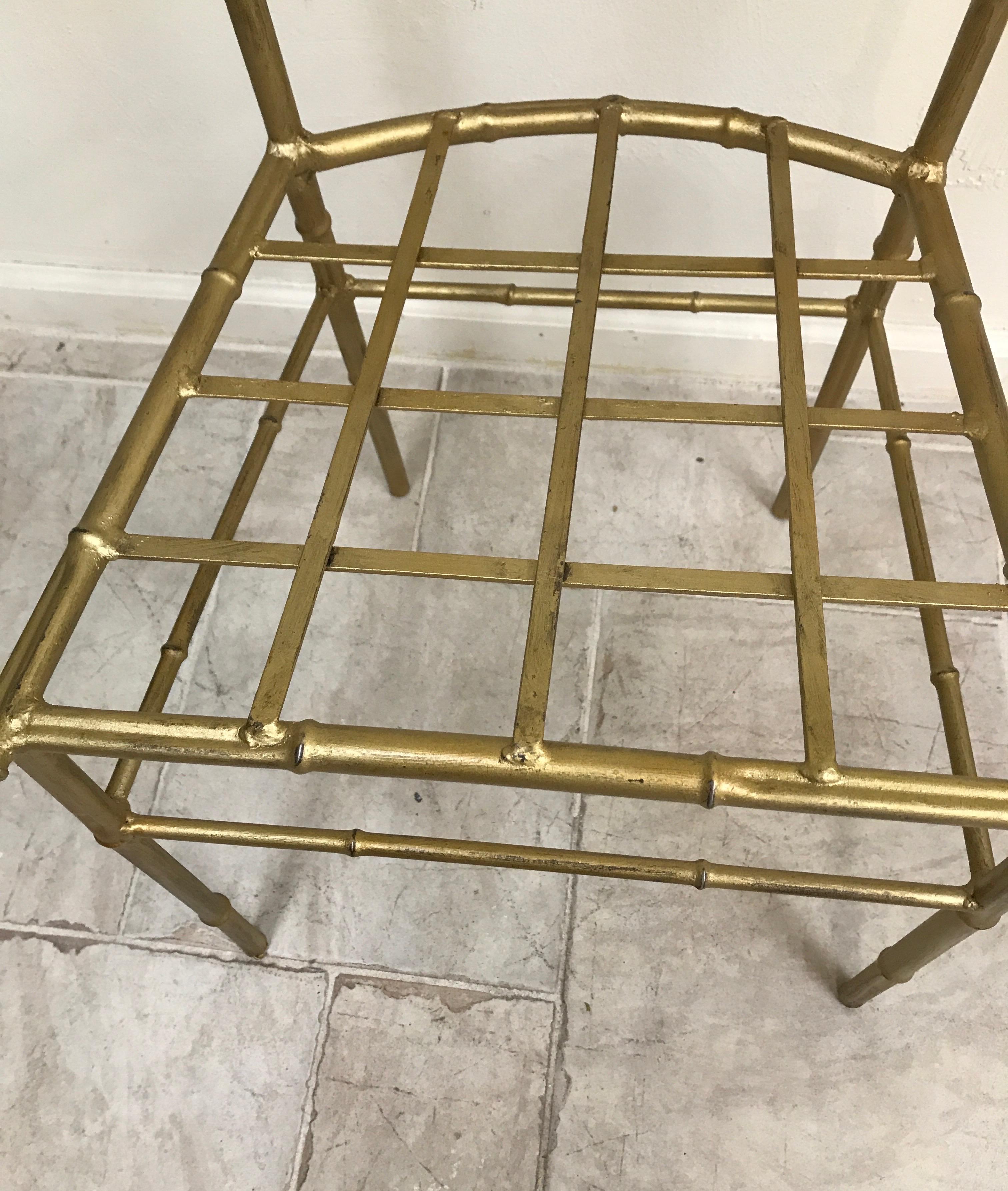 Italian Faux Bamboo Gilt Metal Vanity Chair In Good Condition For Sale In West Palm Beach, FL