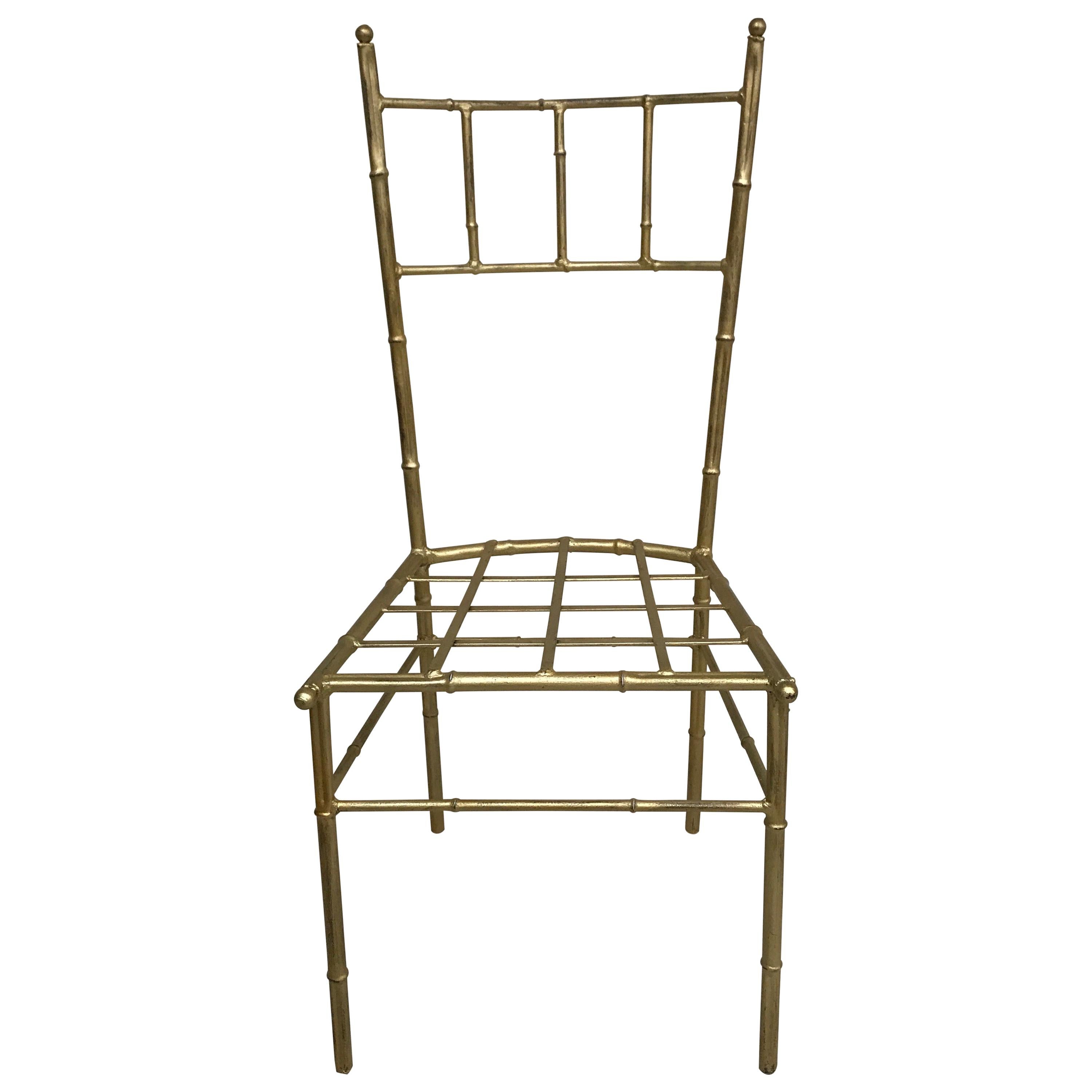 Italian Faux Bamboo Gilt Metal Vanity Chair For Sale