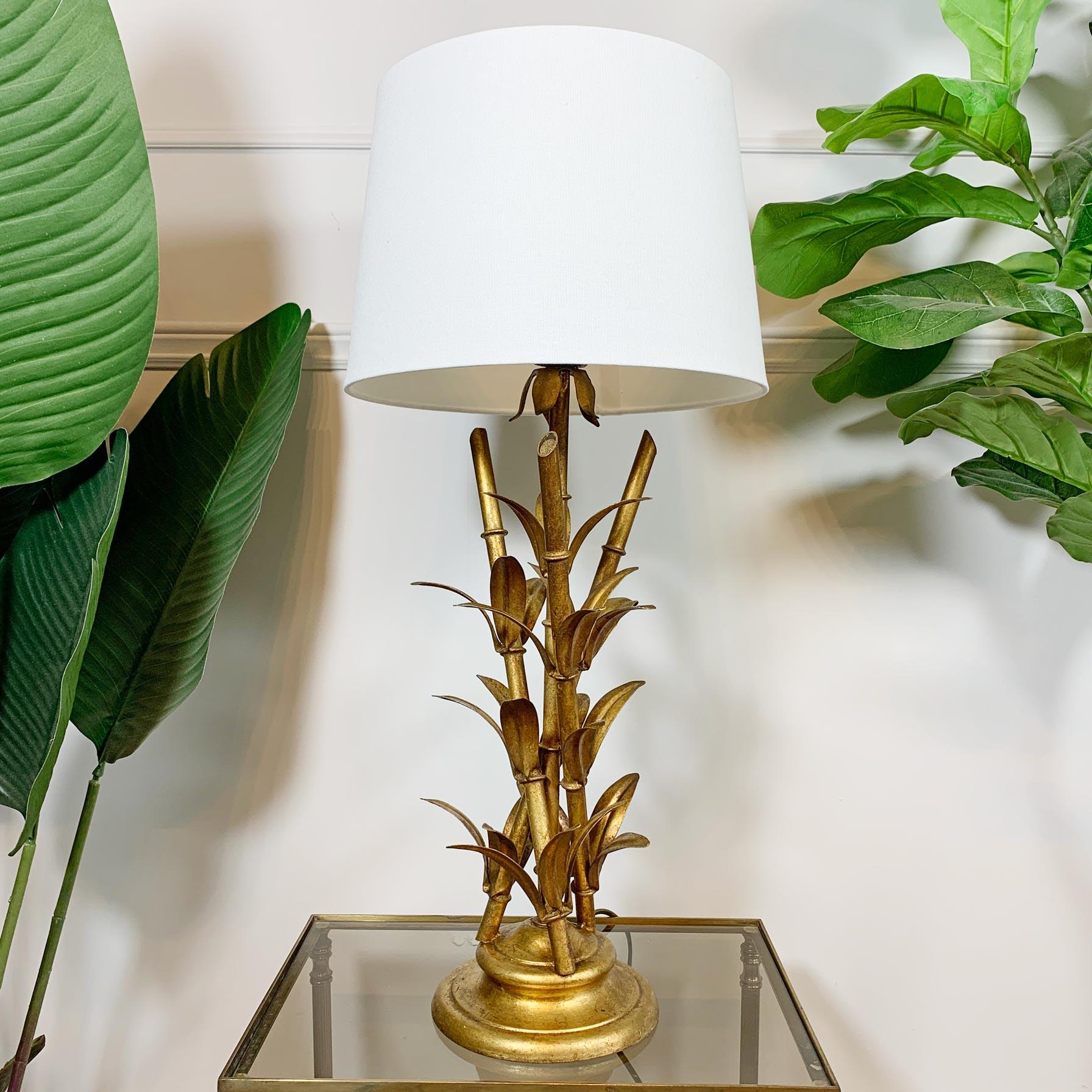 Mid-Century Modern Italian Faux Bamboo Gilt Table Lamp, 1950’s For Sale