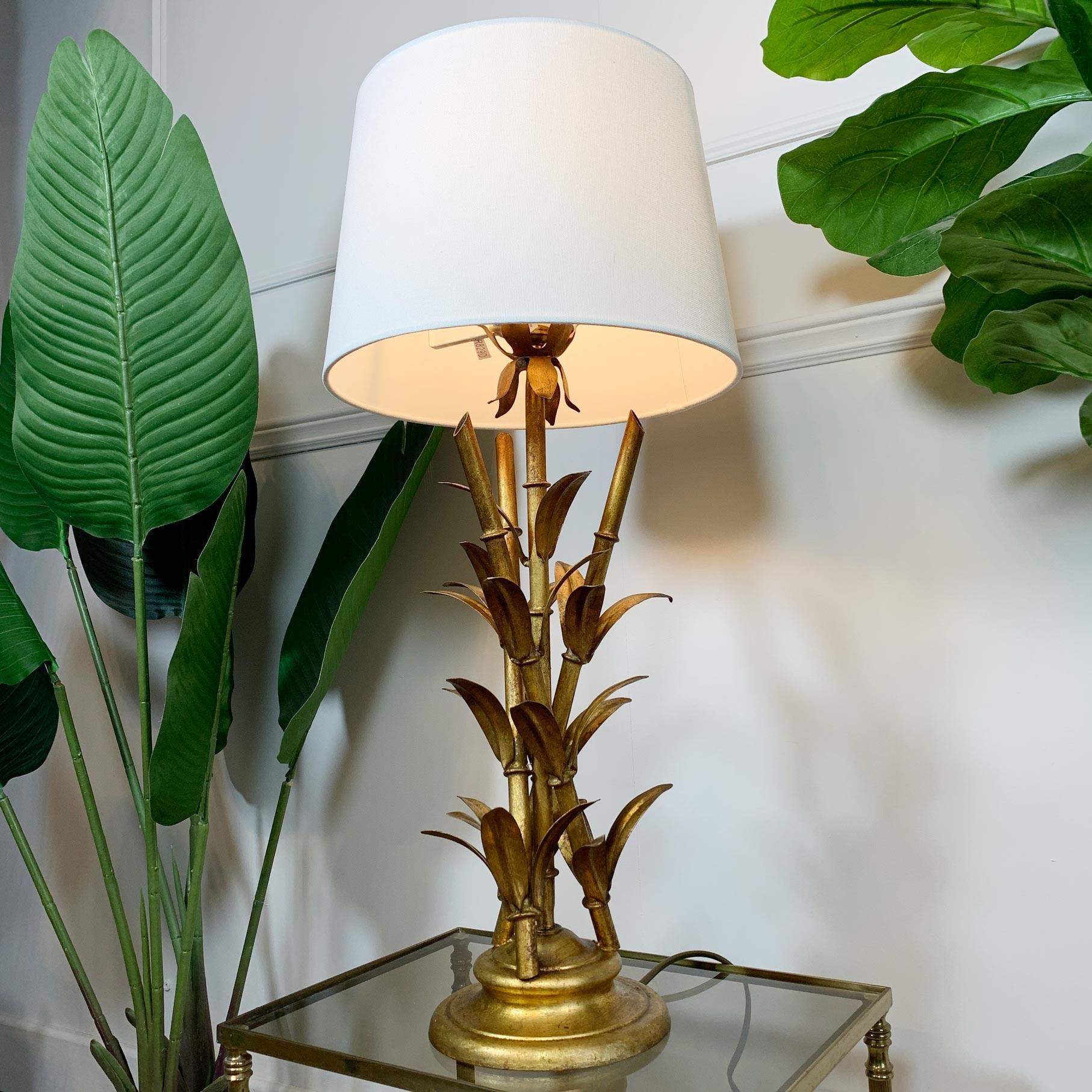 20th Century Italian Faux Bamboo Gilt Table Lamp, 1950’s For Sale