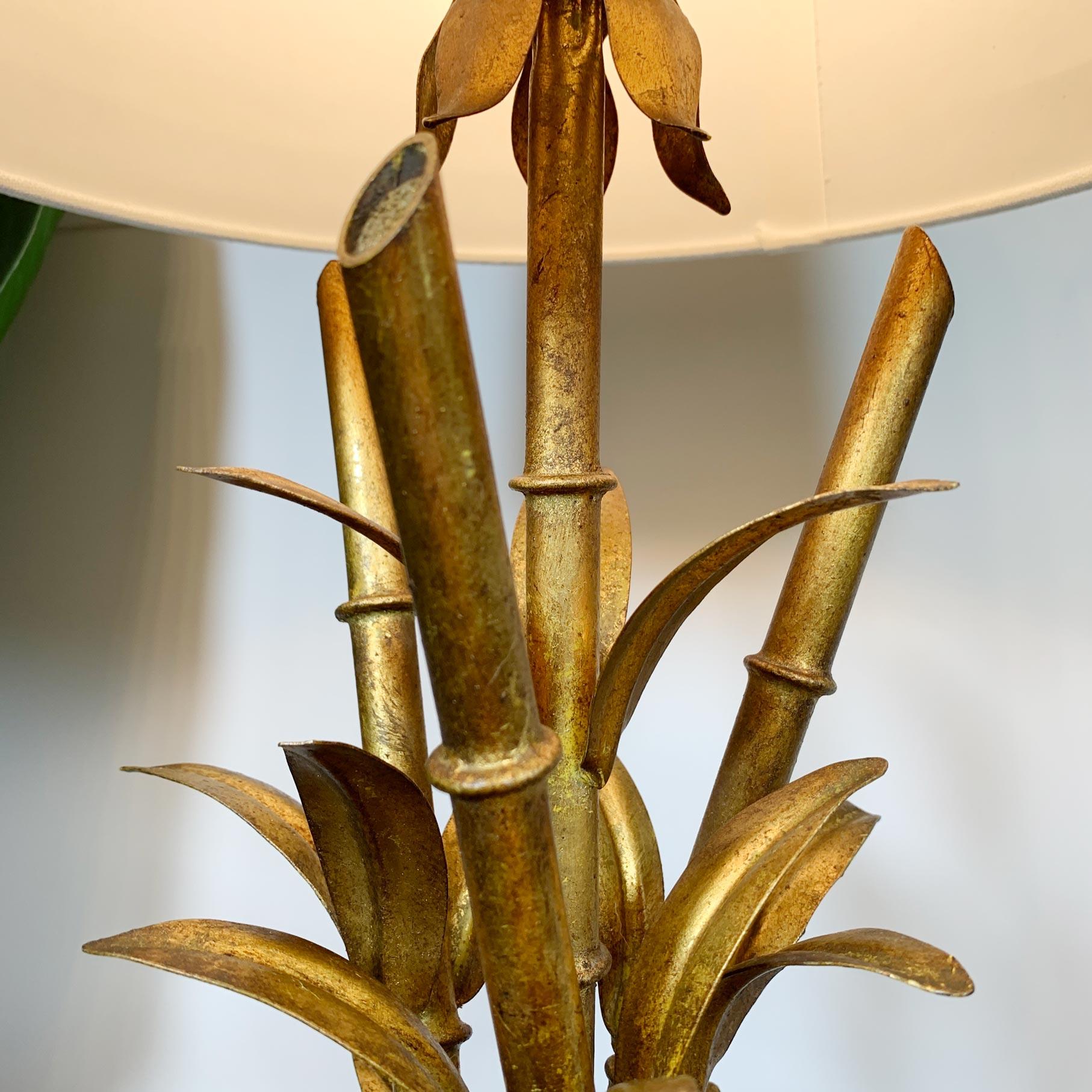 Metal Italian Faux Bamboo Gilt Table Lamp, 1950’s For Sale