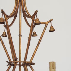 Lampada da soffitto italiana in metallo finto bambù, anni '60