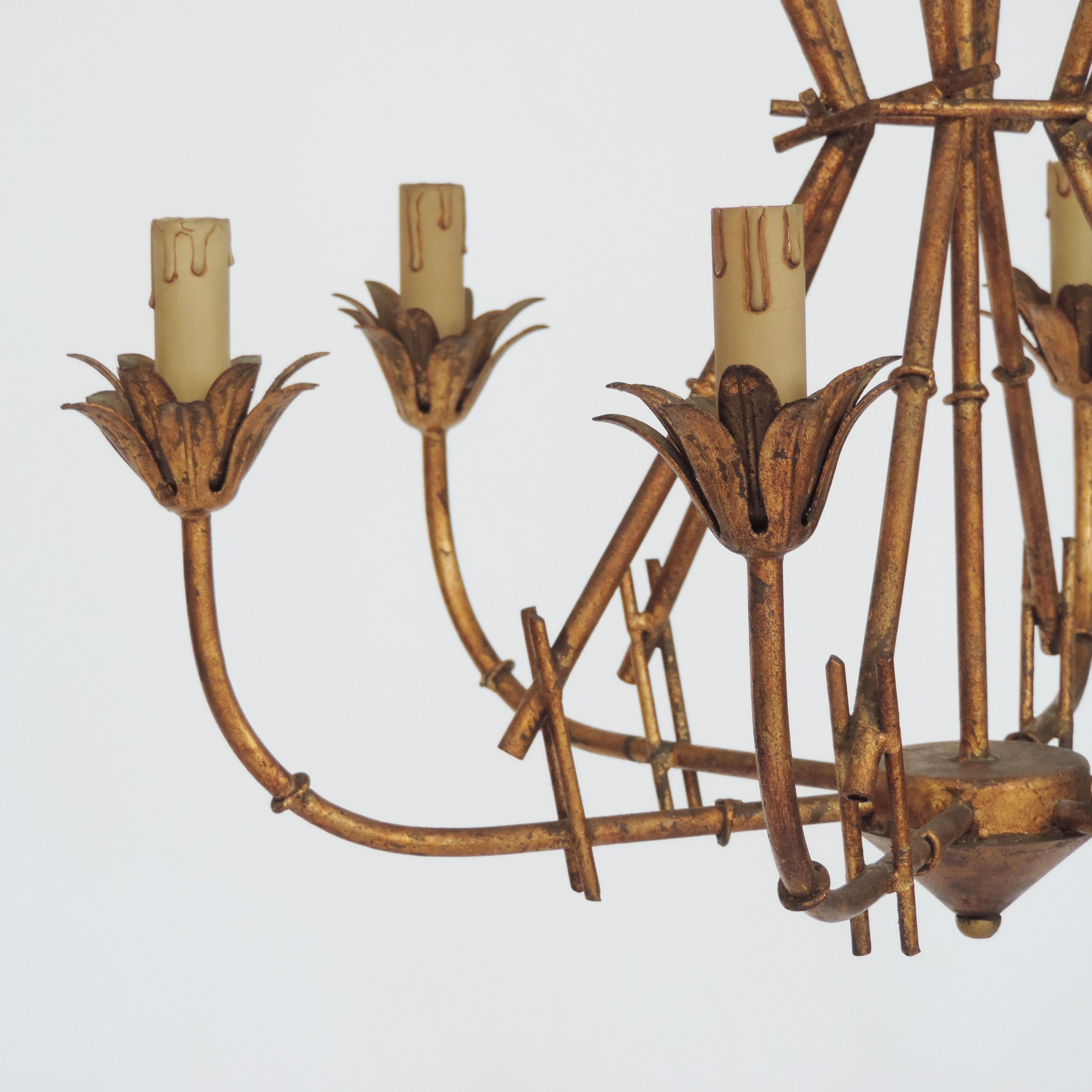 Mid-20th Century Italian Faux Bamboo Metal Ceiling Lamp, 1960s For Sale