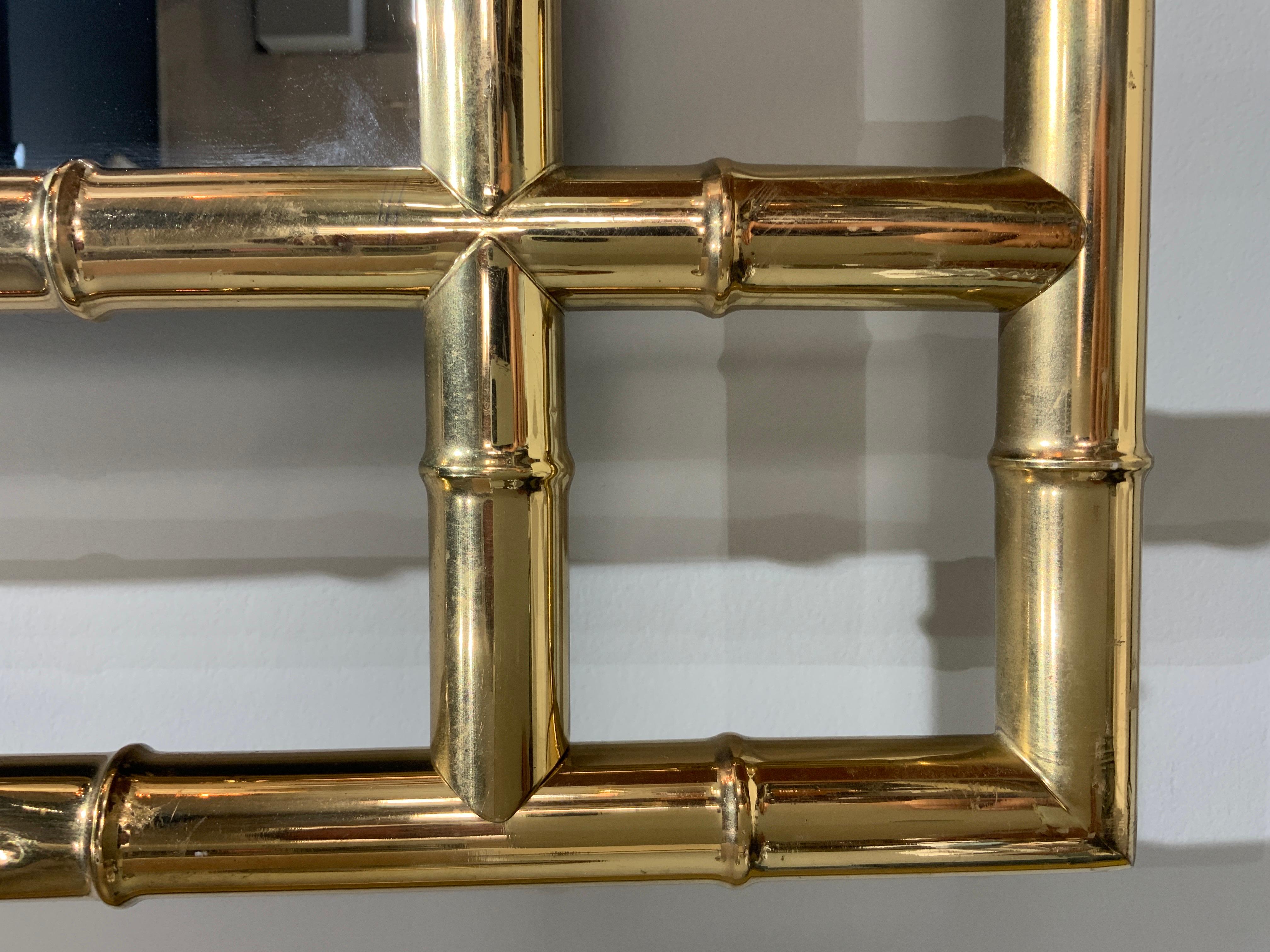 Mid-Century Modern Italian Faux Bamboo Mirror in Brass circa 1970 For Sale