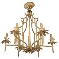 Italian Faux Bamboo Painted Iron and Tole Pagoda Style Chandelier