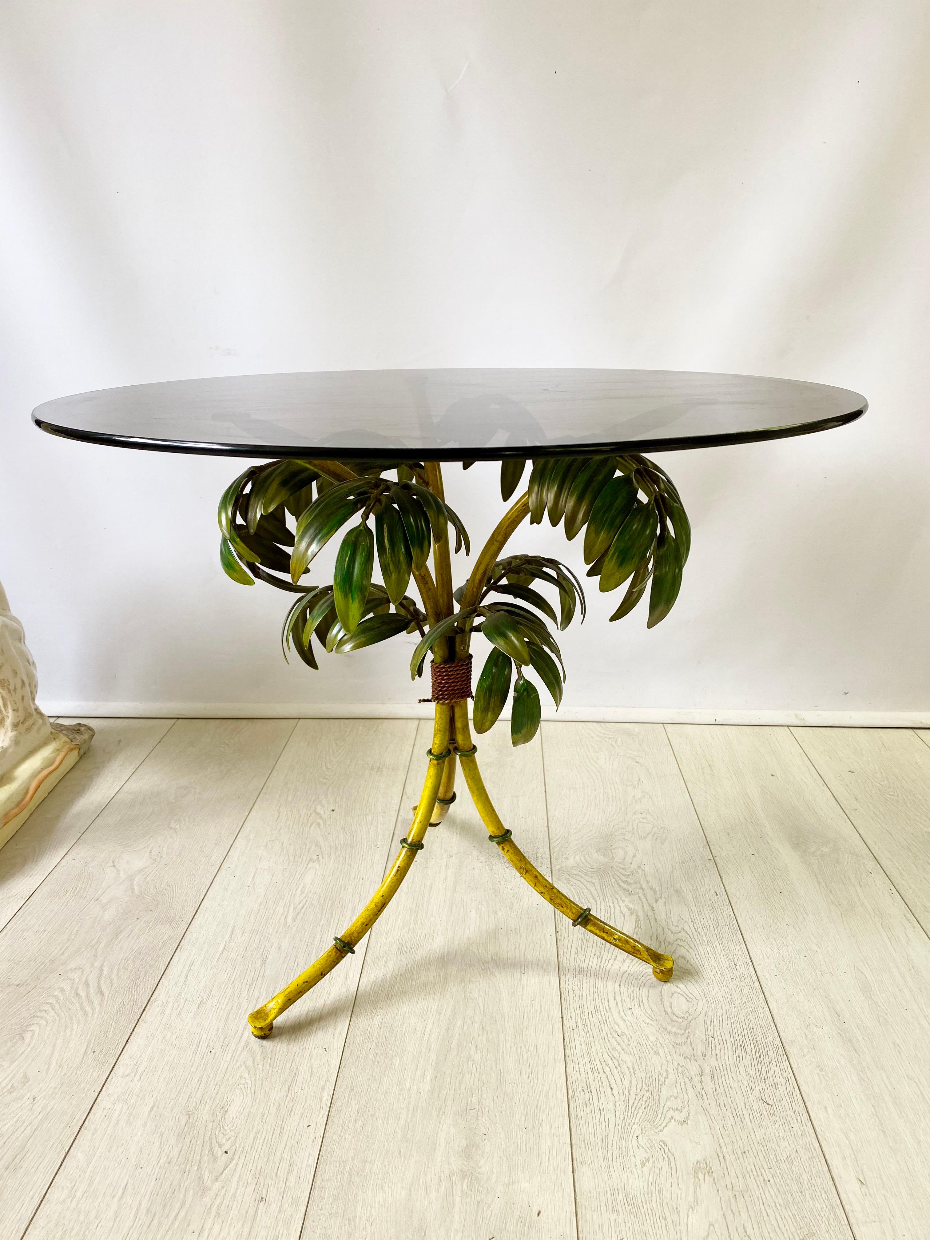 20th Century Italian Faux Bamboo & Palm Tole Table