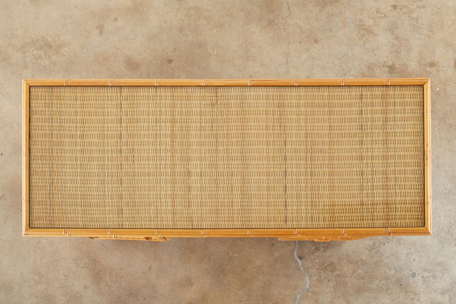 Italian Faux Bamboo Rattan Pedestal Writing Table or Desk 1
