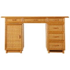 Italian Faux Bamboo Rattan Pedestal Writing Table or Desk