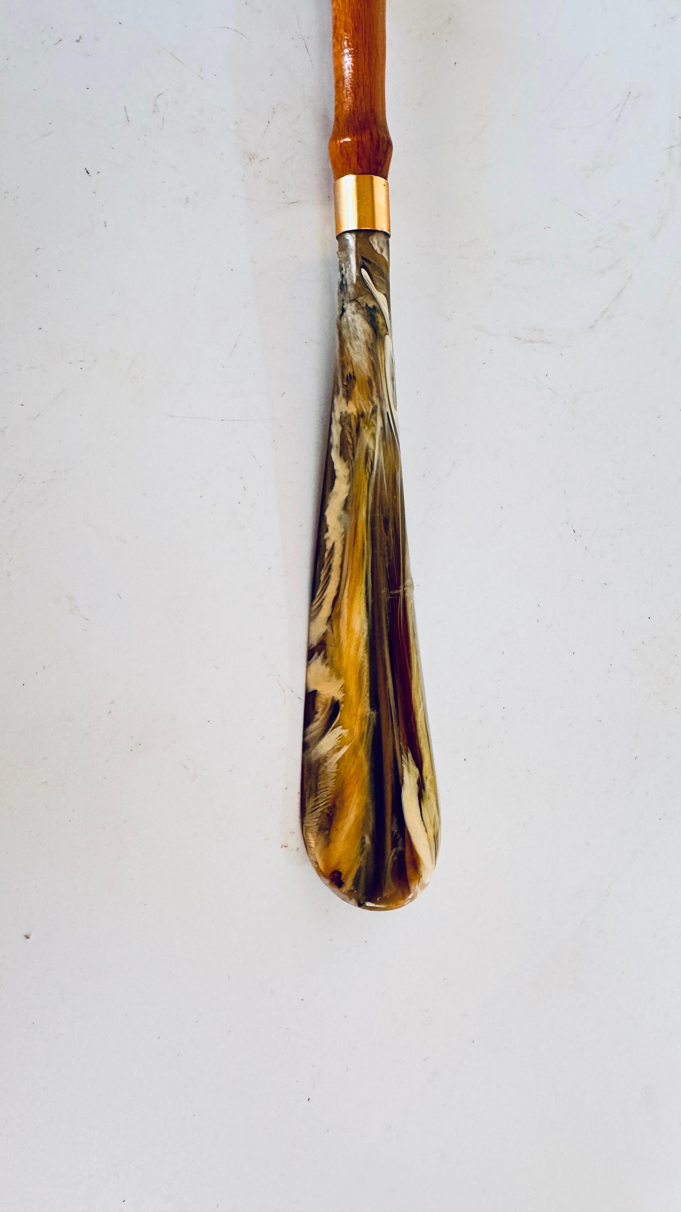 Mid-20th Century Italian Faux Bamboo Shoehorn and Backscratcher, Italy circa 1960, Brown Color
