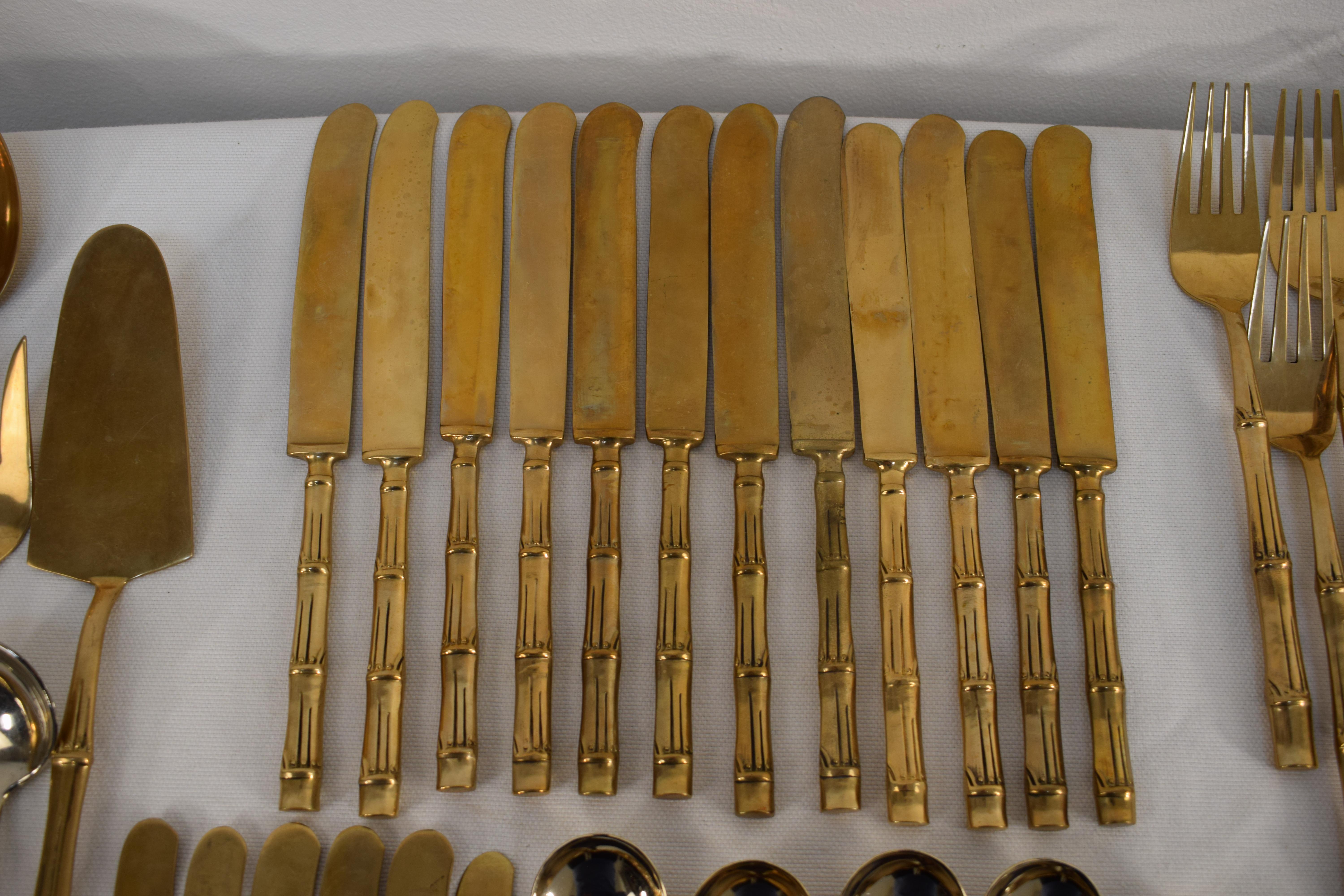 Italian Faux Bamboo Silverware, Brass, 1980s In Good Condition In Palermo, PA