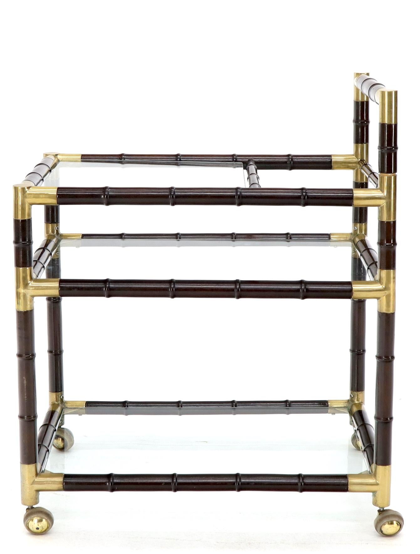 Italian Faux Bamboo Three-Tier Glass Shelves Rolling Serving Cart Bar In Good Condition For Sale In Rockaway, NJ