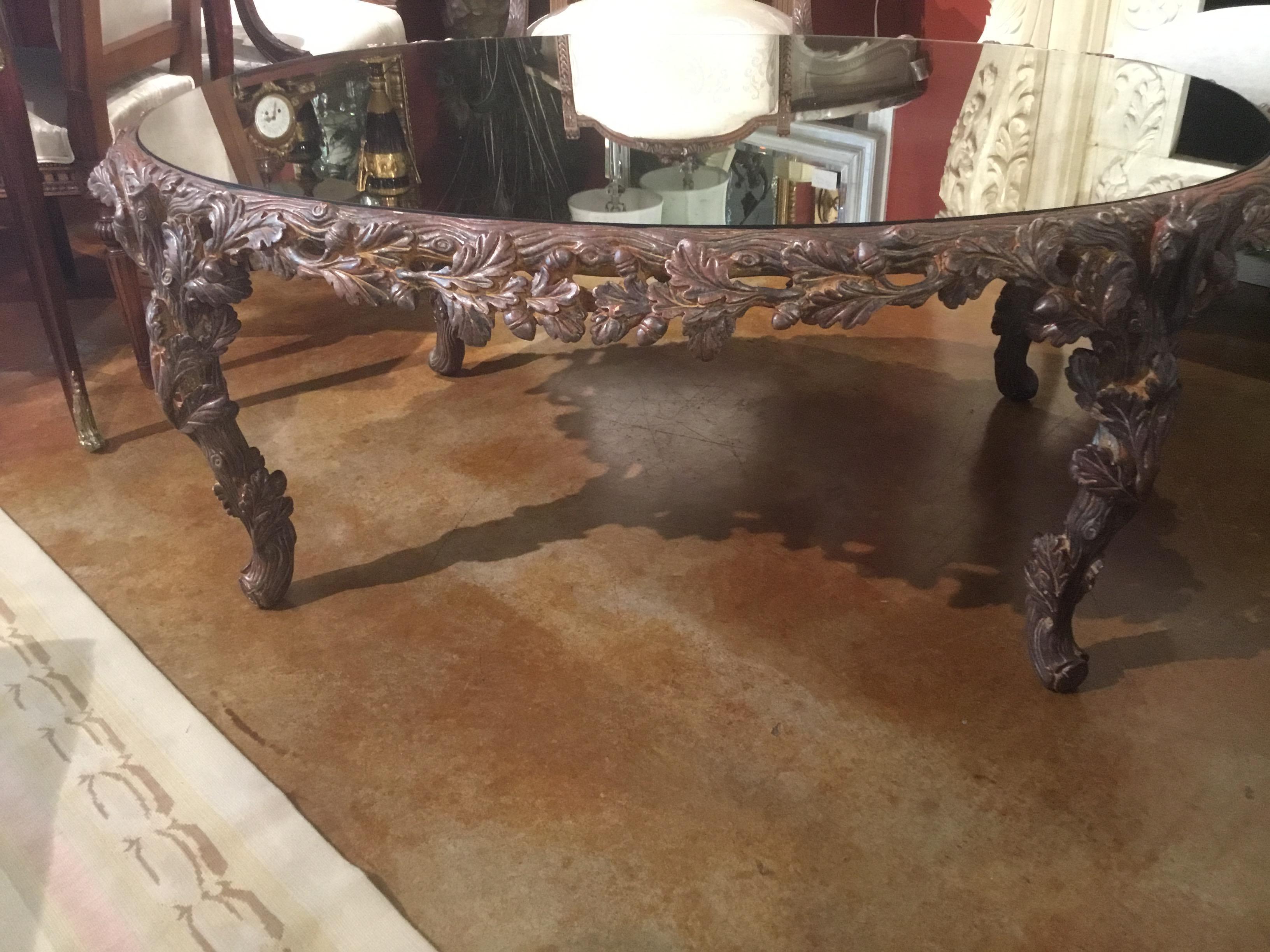 Italian Faux Bois Coffee Table with Bronze Antiqued Mirror Top, Oblong 5
