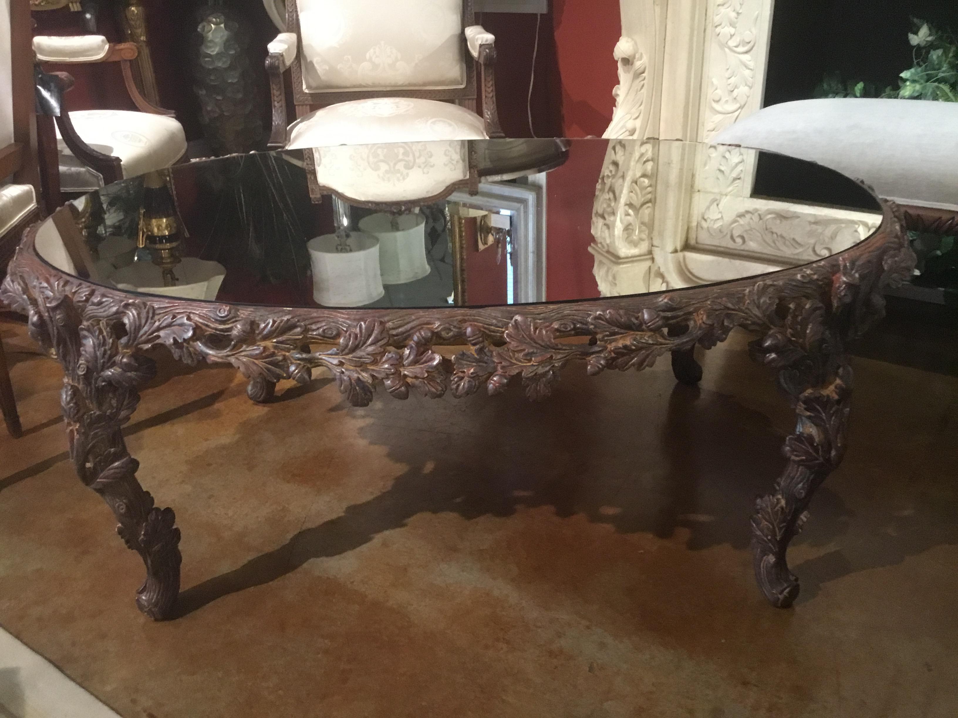 Italian Faux Bois Coffee Table with Bronze Antiqued Mirror Top, Oblong In Good Condition In Houston, TX