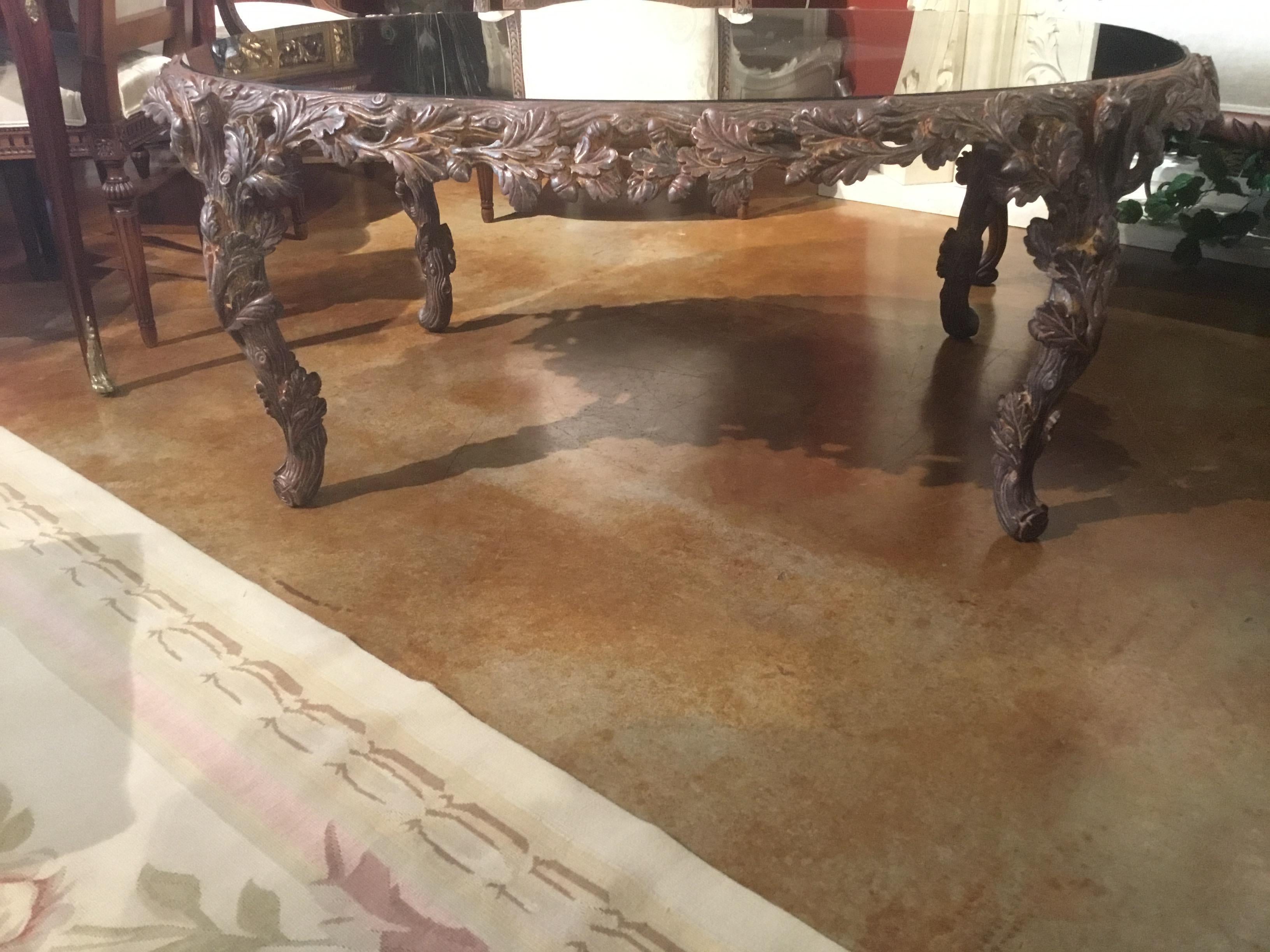 Italian Faux Bois Coffee Table with Bronze Antiqued Mirror Top, Oblong 4