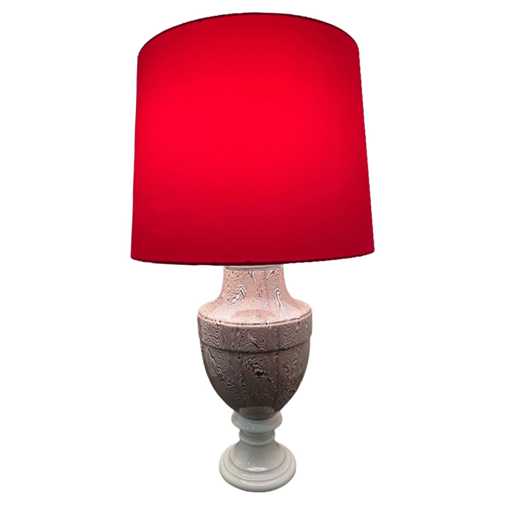 Italian Faux Bois Lamp with Red Silk Shade For Sale