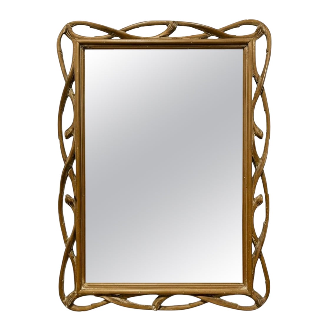 Italian Faux Bois Wall Mirror with Carved Wood Frame, Rustic Style For Sale