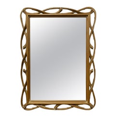Italian Faux Bois Wall Mirror with Carved Wood Frame, Rustic Style