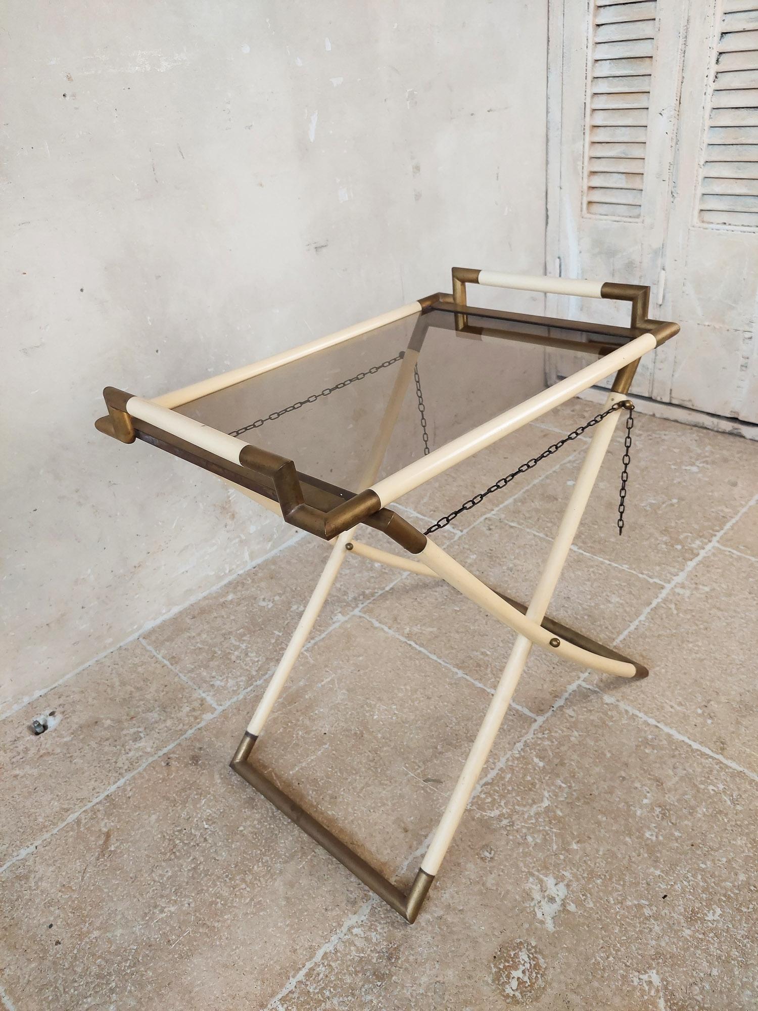 Italian Faux Ivory and Brass Folding Tray Table by Tommaso Barbi 7