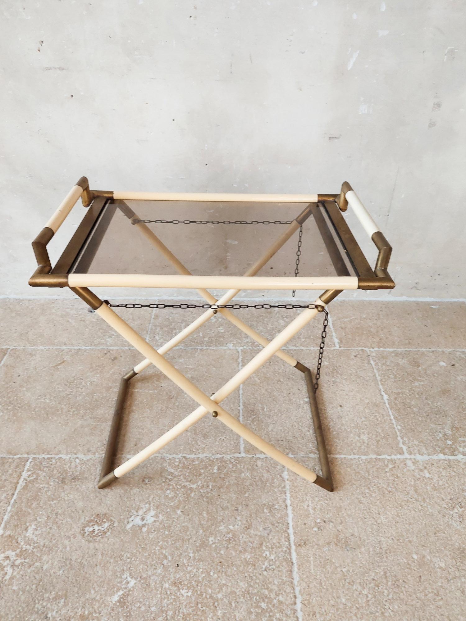 20th Century Italian Faux Ivory and Brass Folding Tray Table by Tommaso Barbi