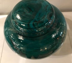Italian Faux Malachite Porcelain Ginger Jar on Stand