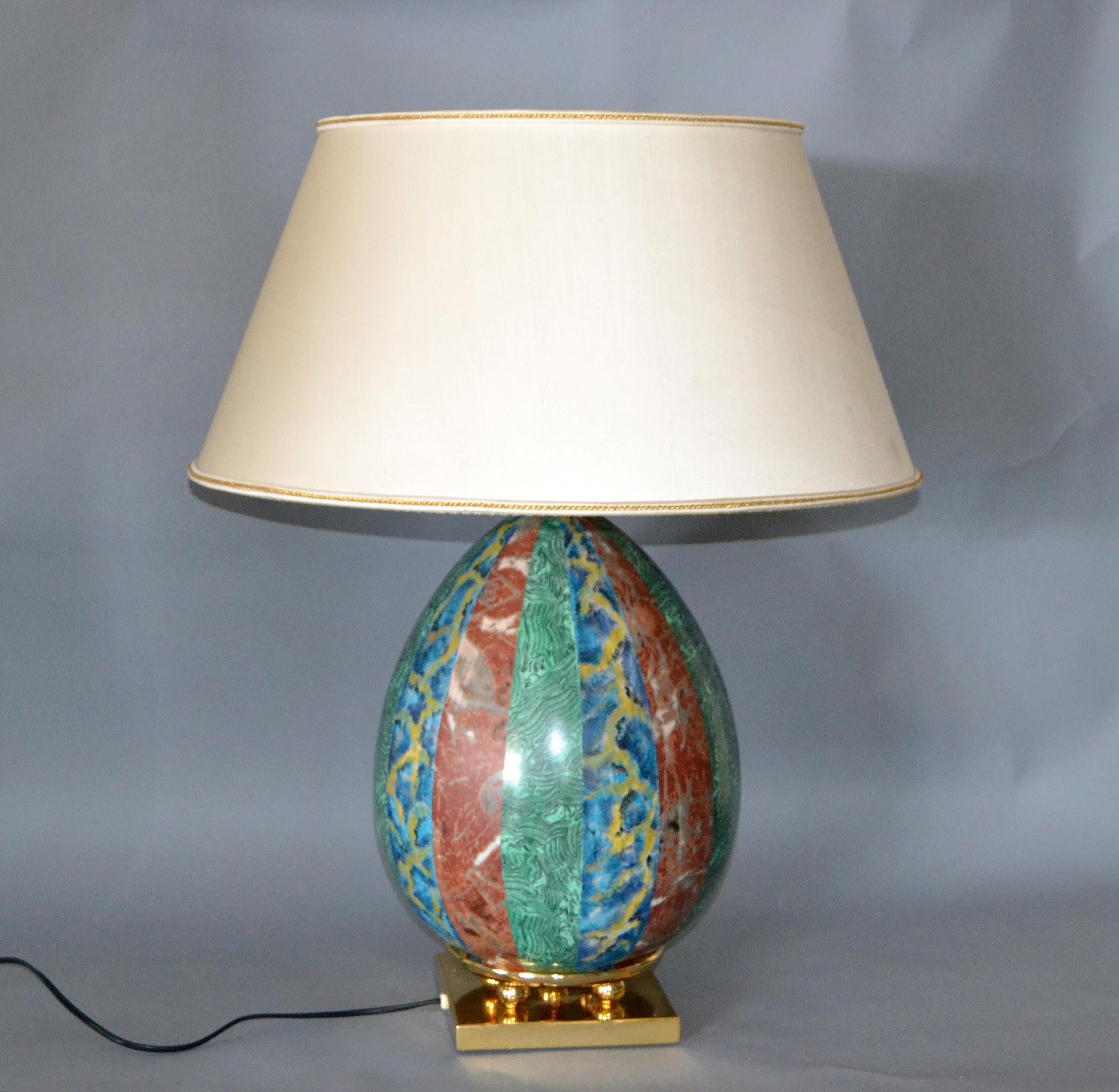 Pair, Italian Faux Marble and Brass Table Lamps from Florence For Sale 7