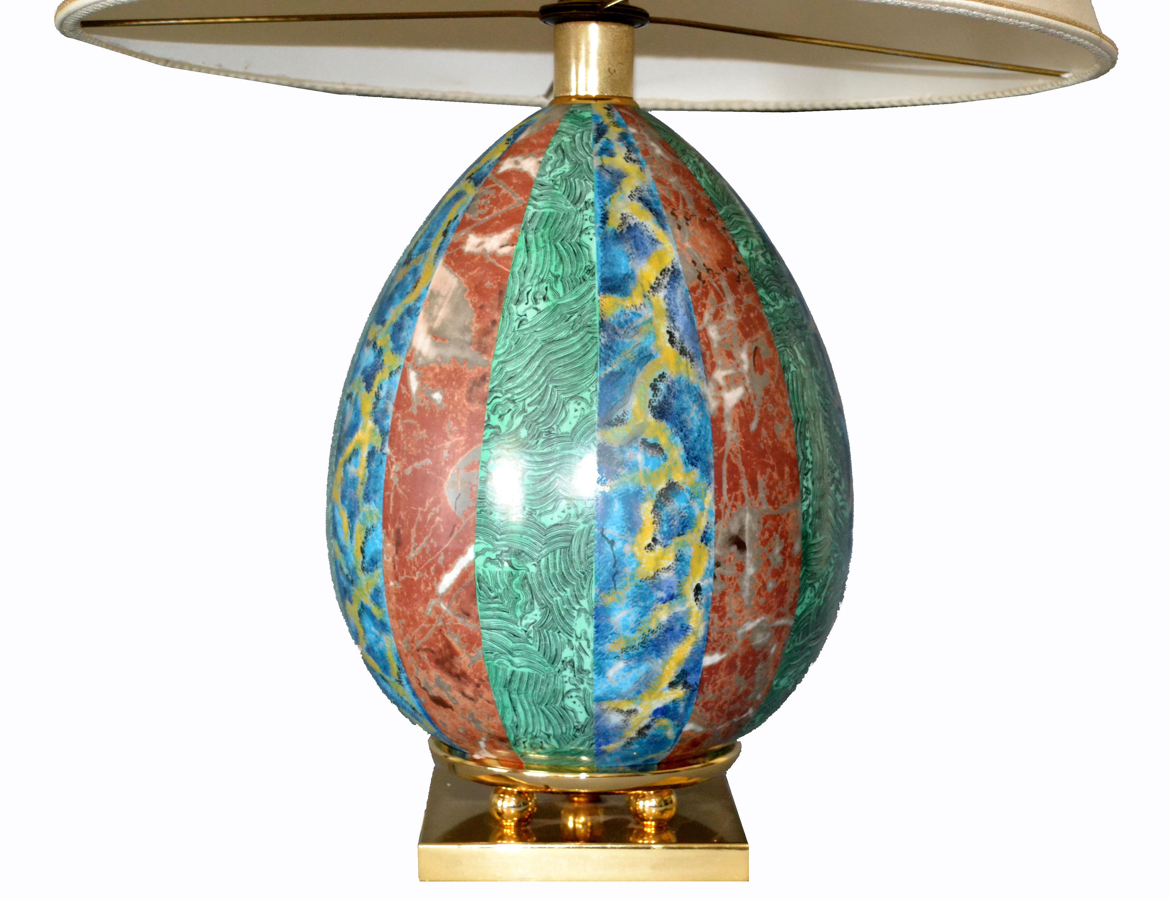 Neoclassical Pair, Italian Faux Marble and Brass Table Lamps from Florence For Sale