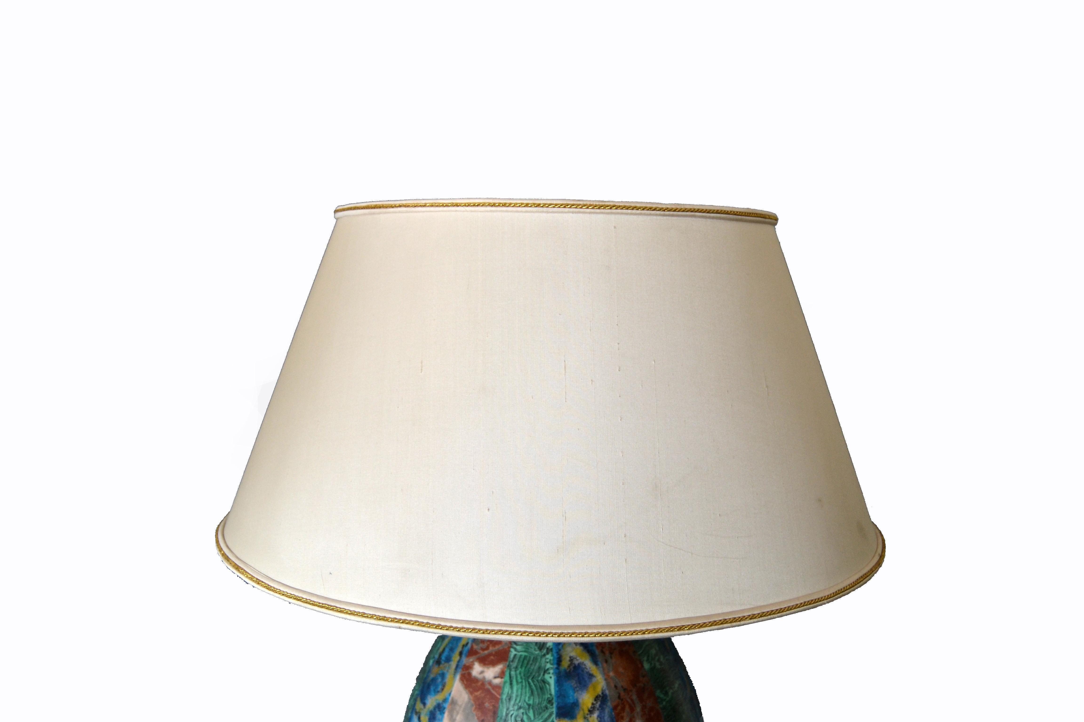 Pair, Italian Faux Marble and Brass Table Lamps from Florence For Sale 4