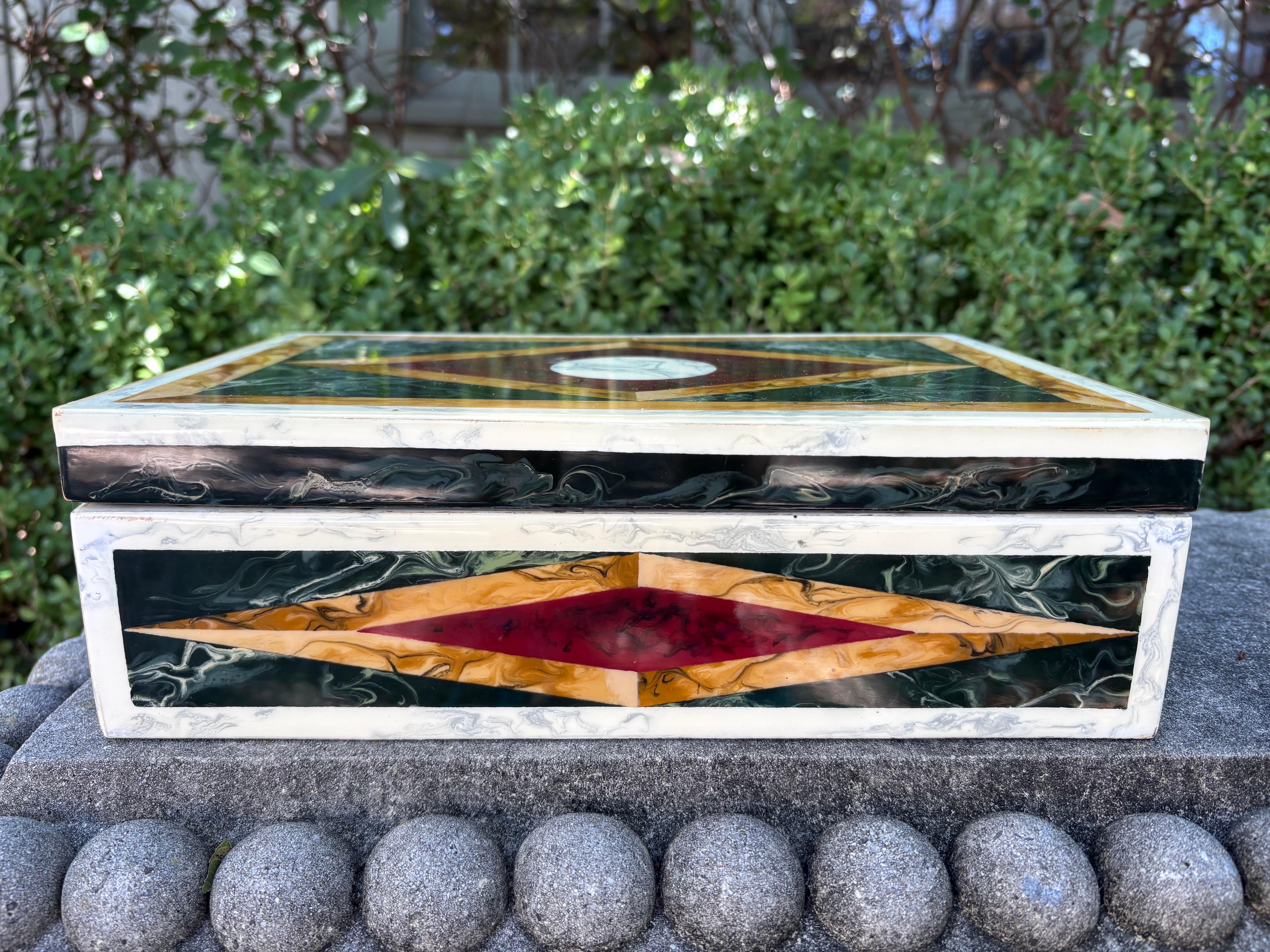 Post-Modern Italian Faux Marble Lacquered Box For Sale