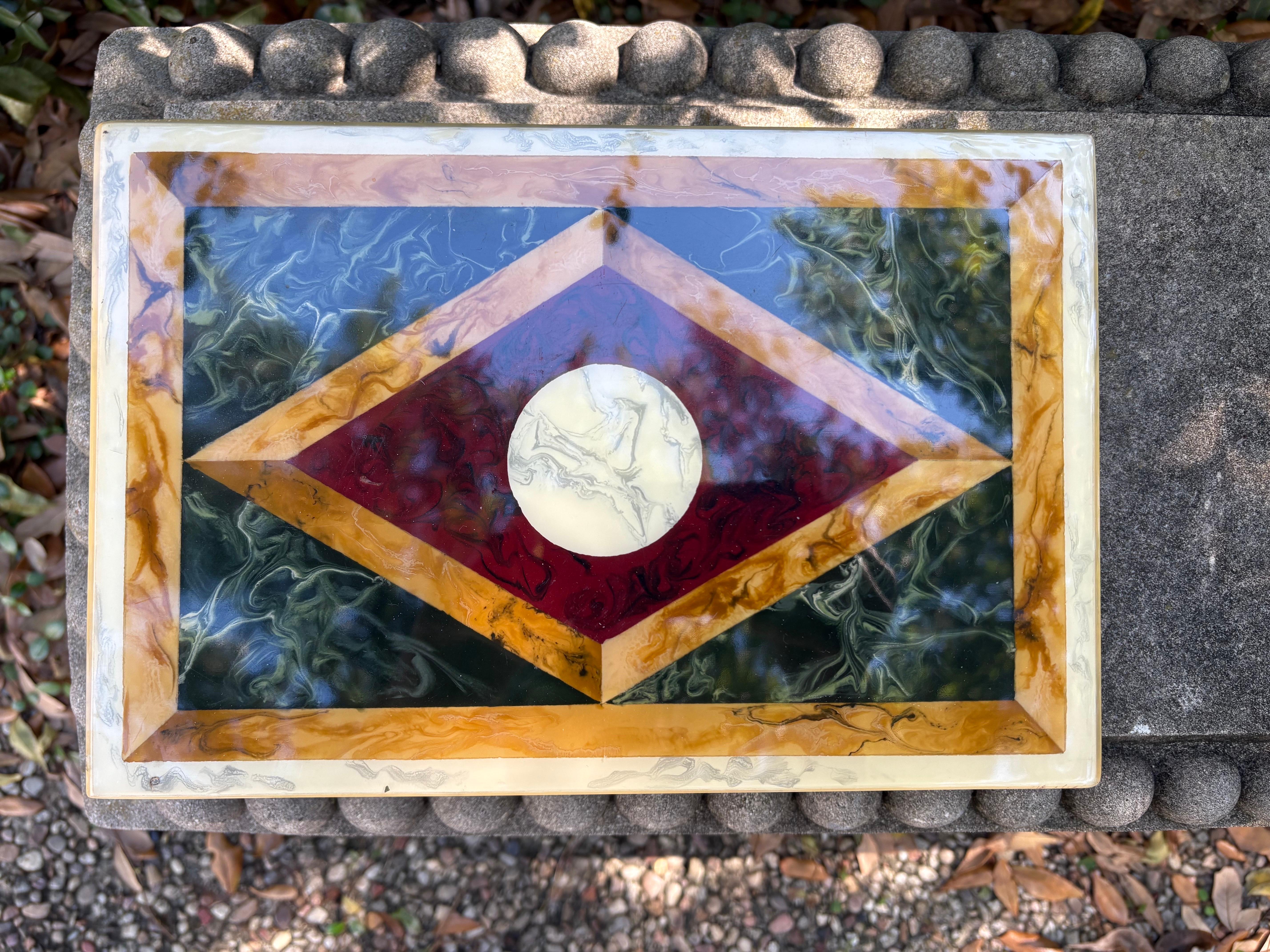 Italian Faux Marble Lacquered Box In Good Condition For Sale In Houston, TX