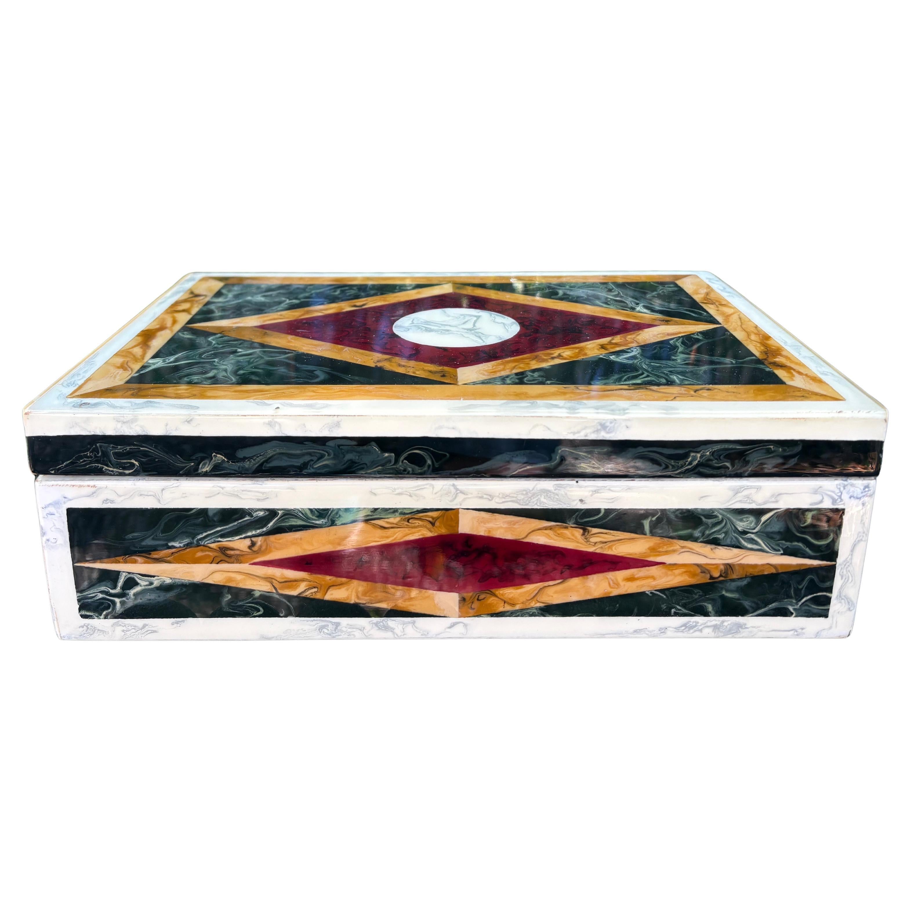 Italian Faux Marble Lacquered Box