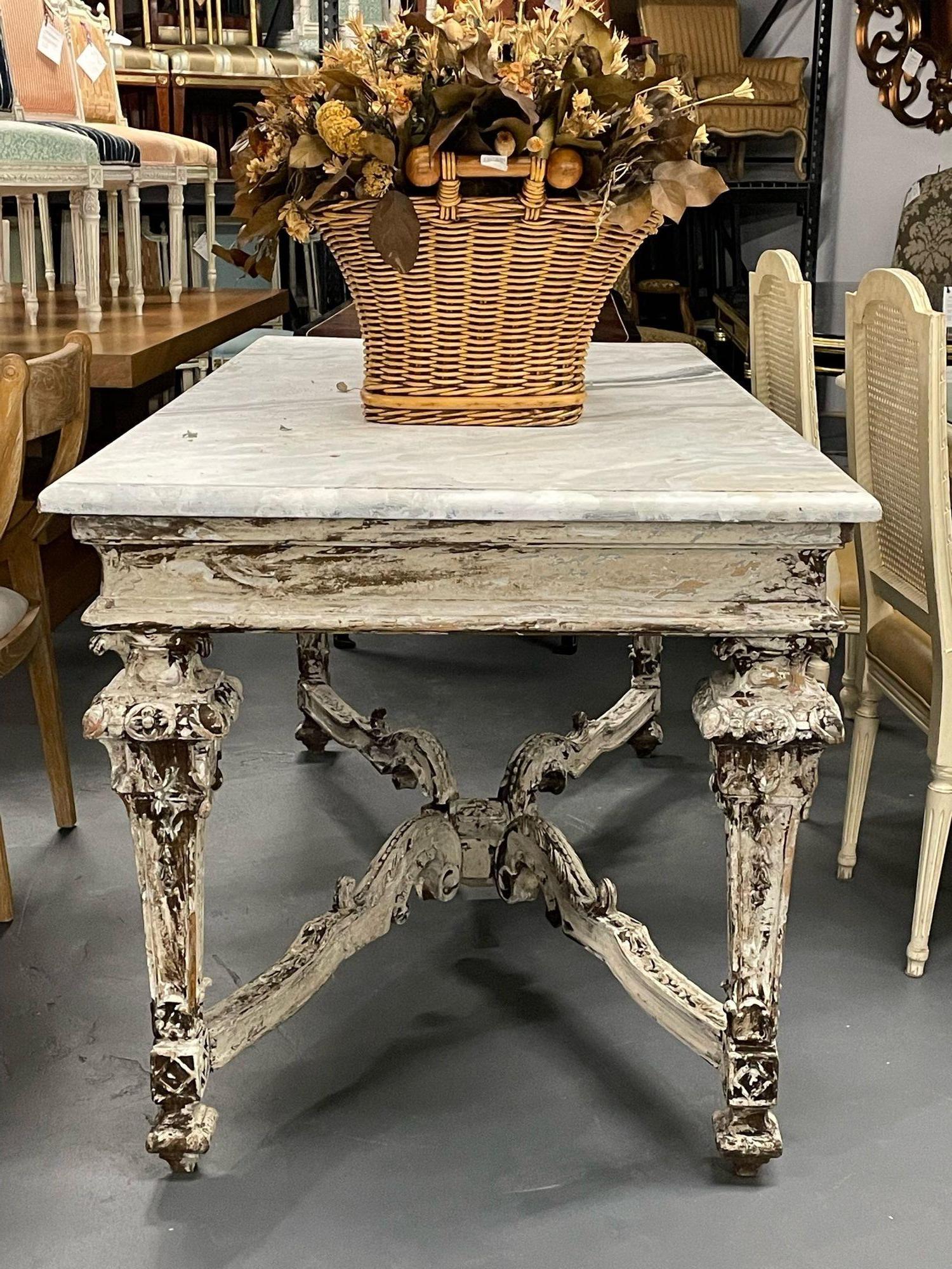 Italian Faux Marble Top Centre or Dining Table, Gustavian, Paint Distressed For Sale 5