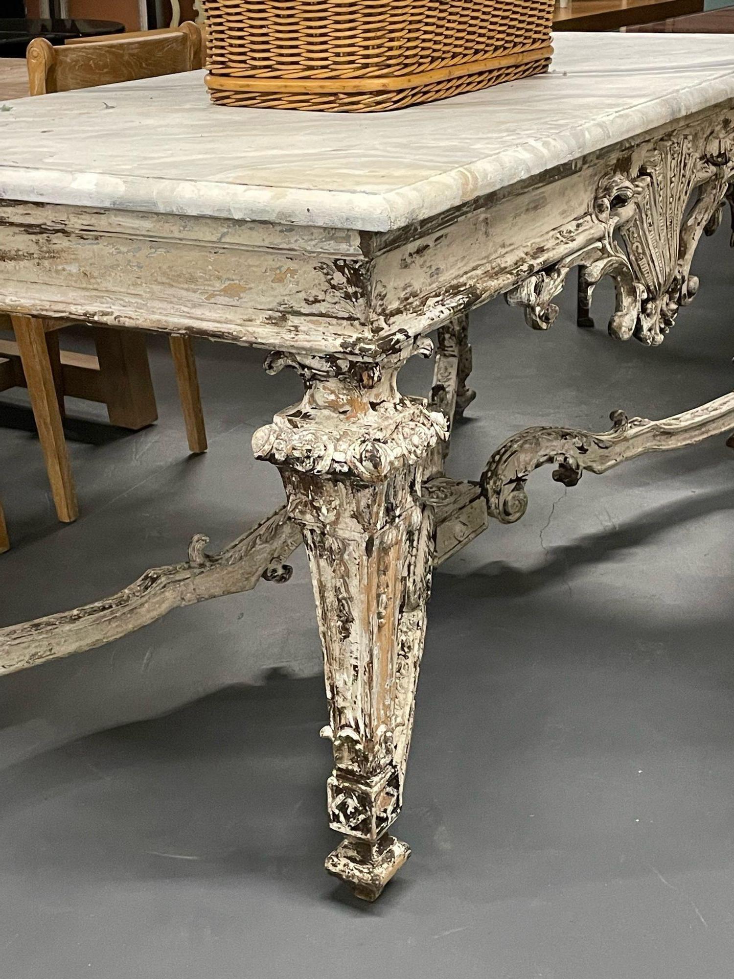 Italian Faux Marble Top Centre or Dining Table, Gustavian, Paint Distressed For Sale 6